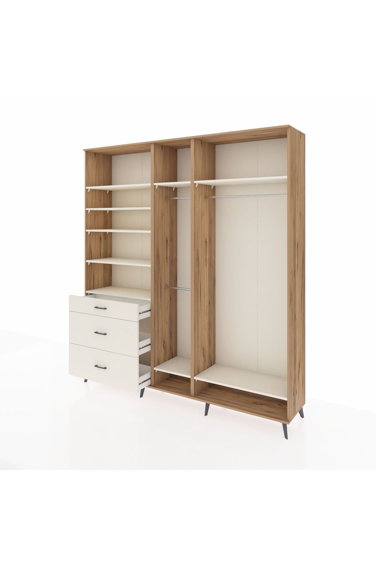 Hyperion Dolap 9 Raflı 3 Çekmeceli 3 Askılı 220x44x243 Çam-Aytaşı/Aytaşı