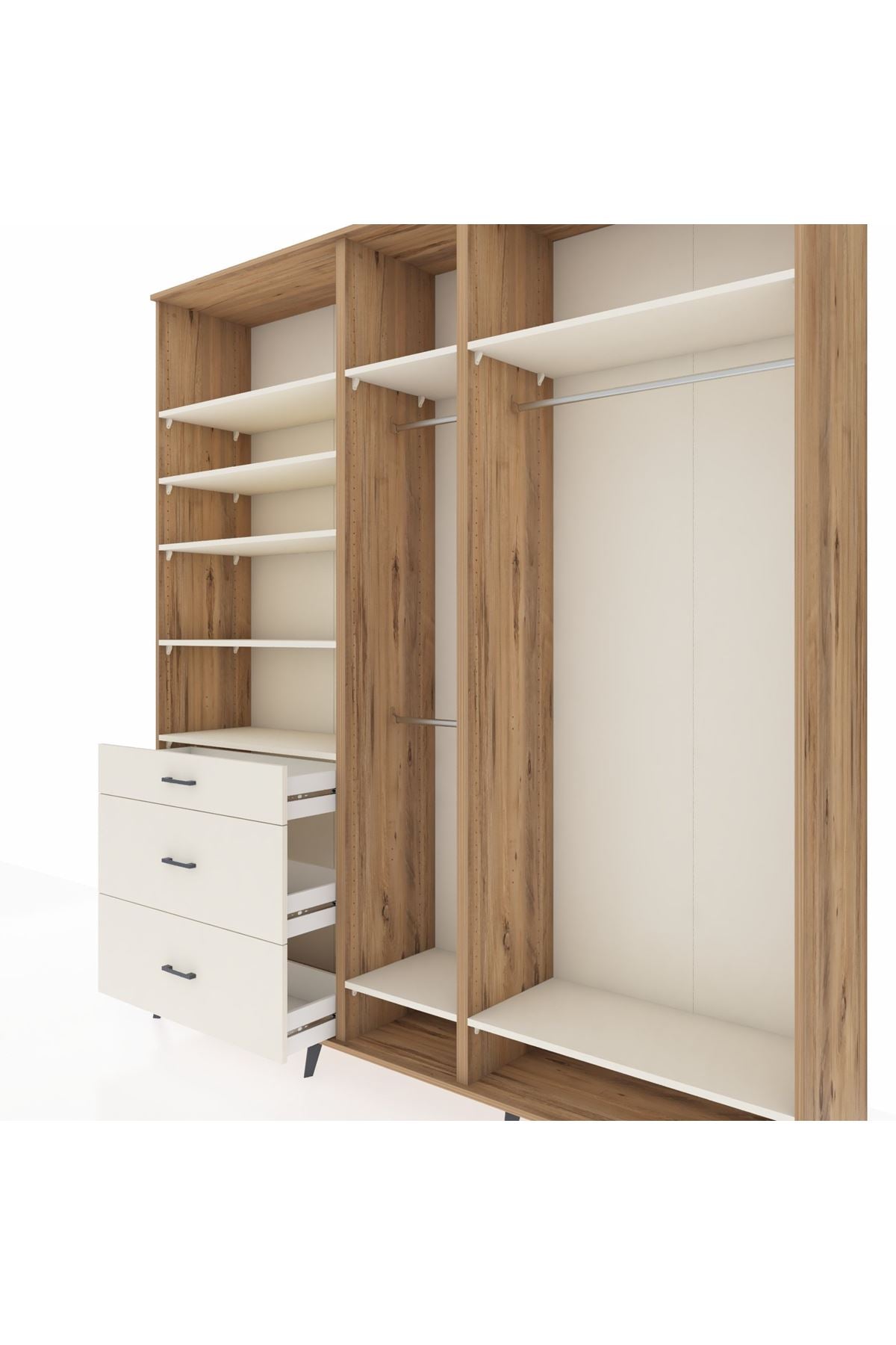 Hyperion Dolap 9 Raflı 3 Çekmeceli 3 Askılı 220x44x243 Çam-Aytaşı/Aytaşı
