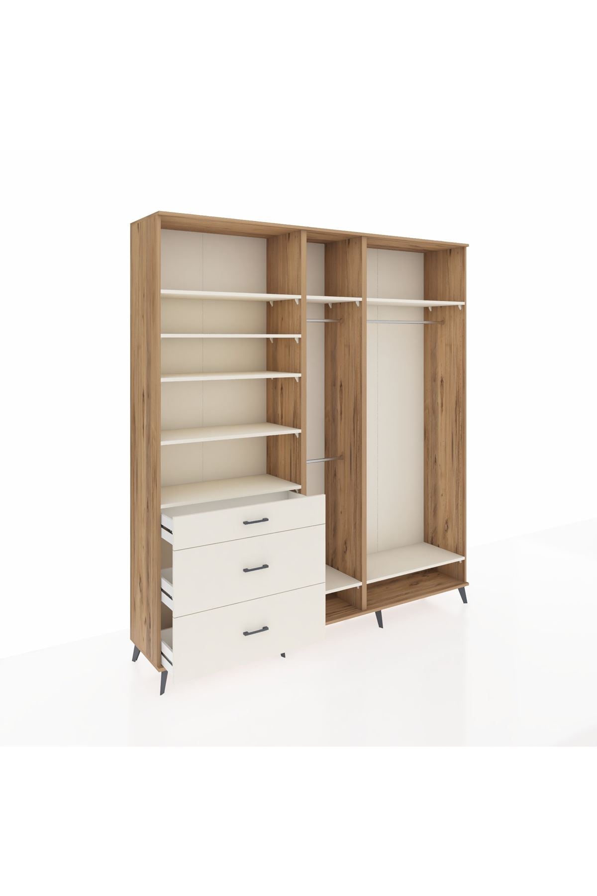 Hyperion Dolap 9 Raflı 3 Çekmeceli 3 Askılı 220x44x243 Çam-Aytaşı/Aytaşı