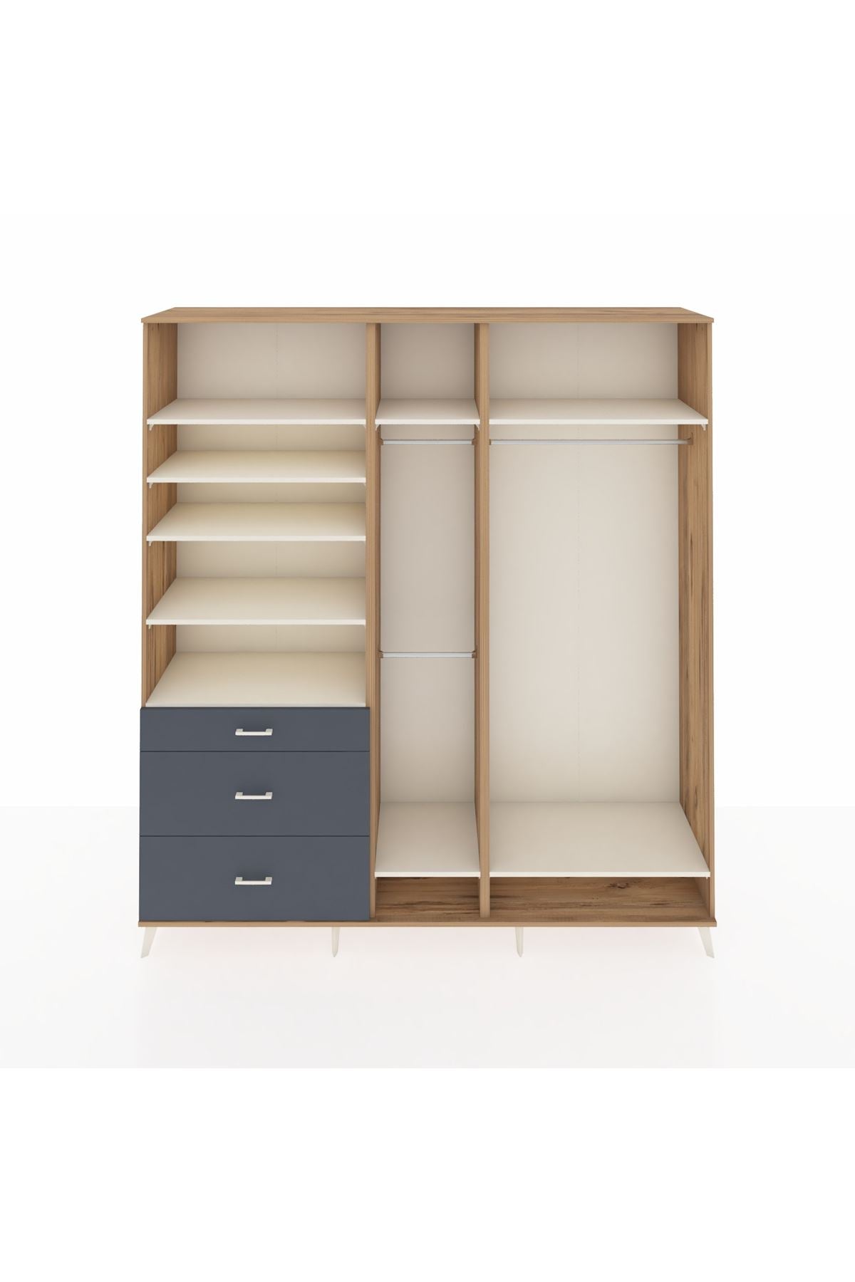 Hyperion Dolap 9 Raflı 3 Çekmeceli 3 Askılı 220x44x243 Çam-Aytaşı/Antrasit