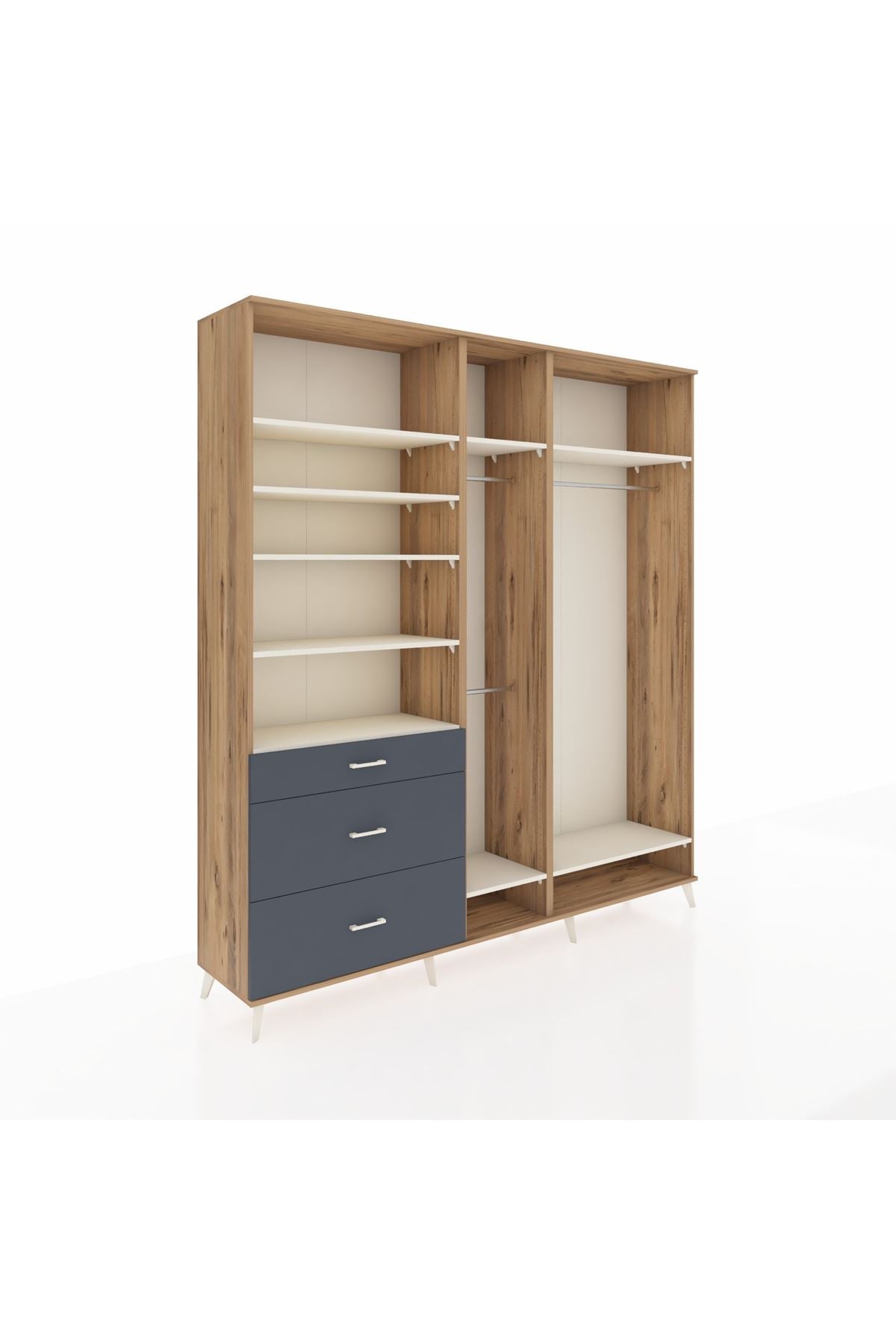 Hyperion Dolap 9 Raflı 3 Çekmeceli 3 Askılı 220x44x243 Çam-Aytaşı/Antrasit