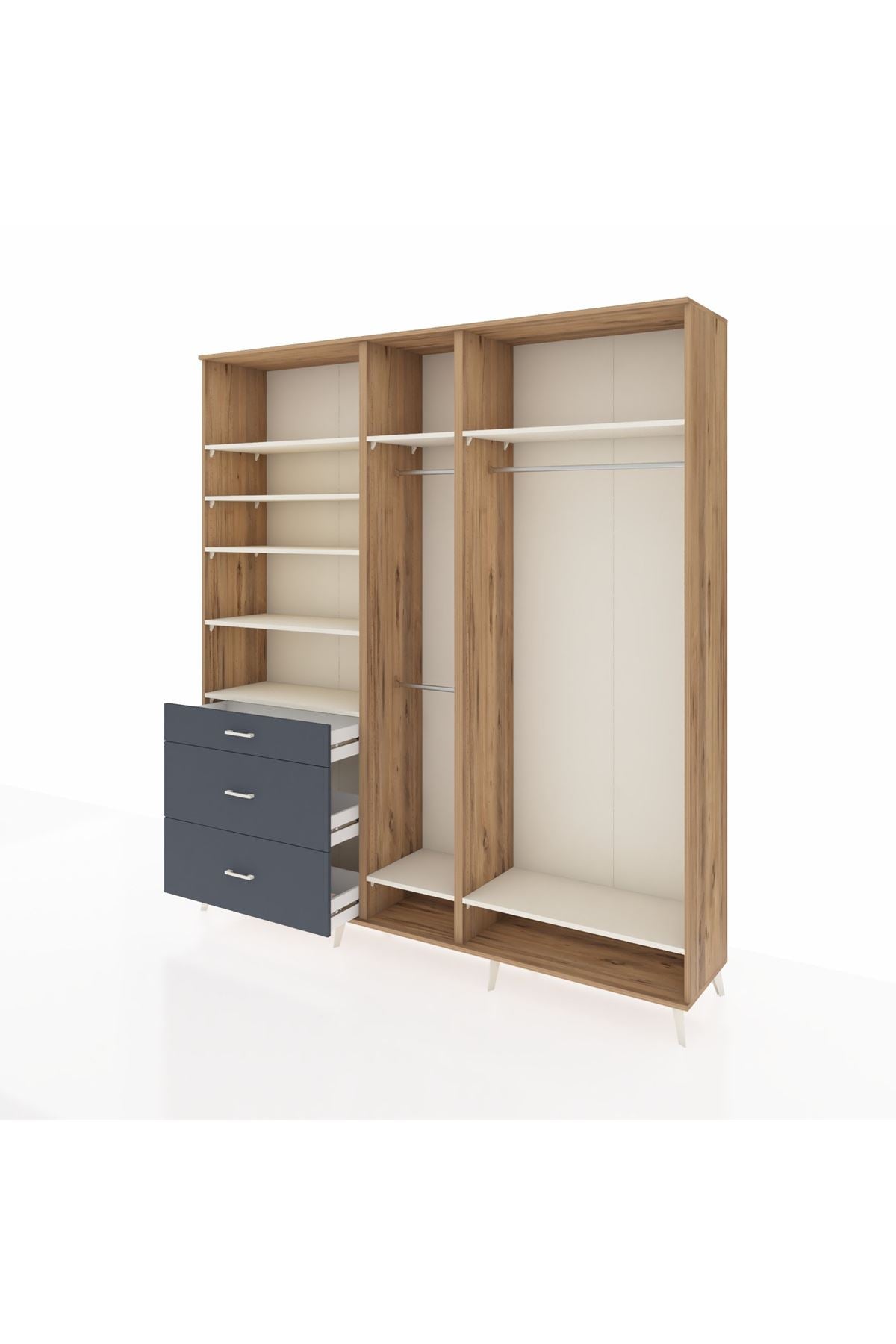 Hyperion Dolap 9 Raflı 3 Çekmeceli 3 Askılı 220x44x243 Çam-Aytaşı/Antrasit