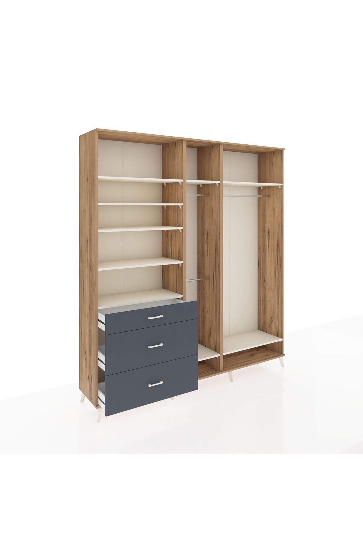 Hyperion Dolap 9 Raflı 3 Çekmeceli 3 Askılı 220x44x243 Çam-Aytaşı/Antrasit