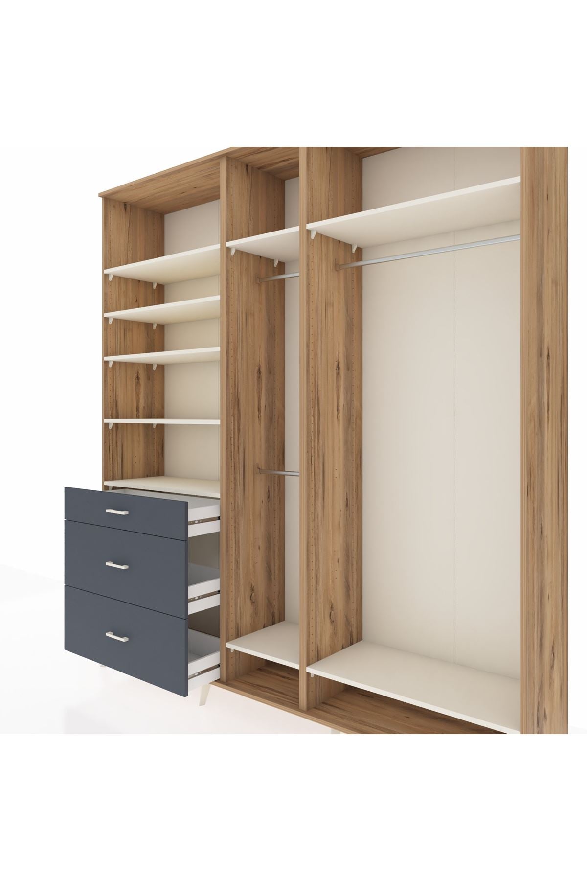 Hyperion Dolap 9 Raflı 3 Çekmeceli 3 Askılı 220x44x243 Çam-Aytaşı/Antrasit