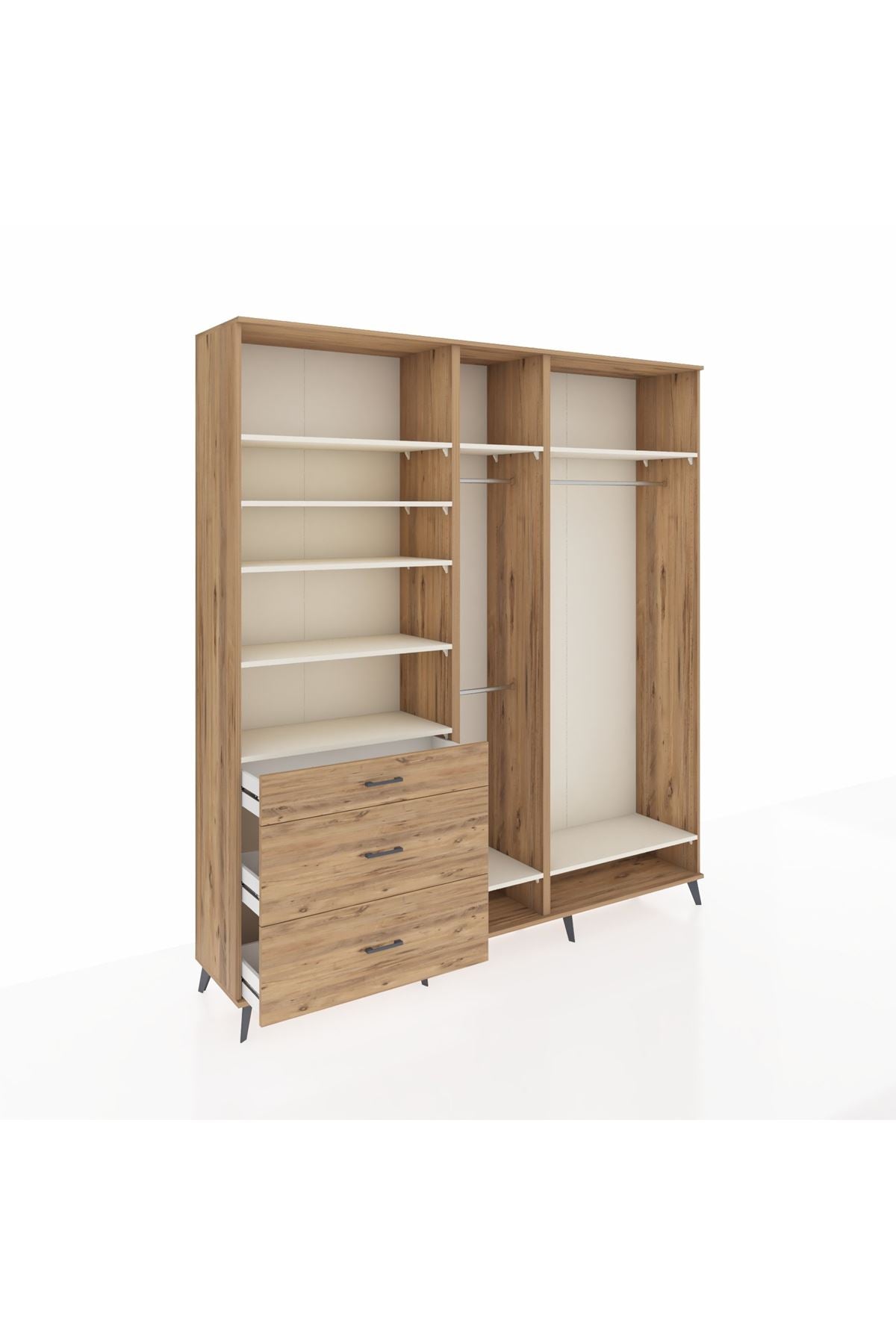 Hyperion Dolap 9 Raflı 3 Çekmeceli 3 Askılı 220x44x243 Çam-Aytaşı/Çam