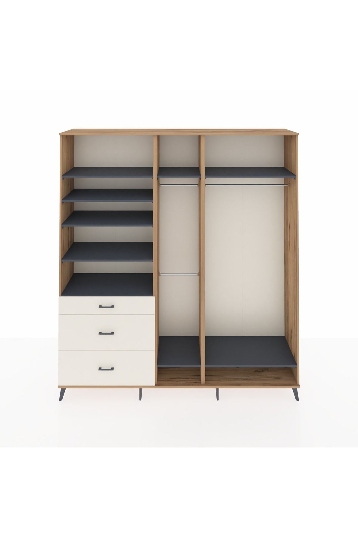 Hyperion Dolap 9 Raflı 3 Çekmeceli 3 Askılı 220x44x243 Çam-Antrasit/Aytaşı