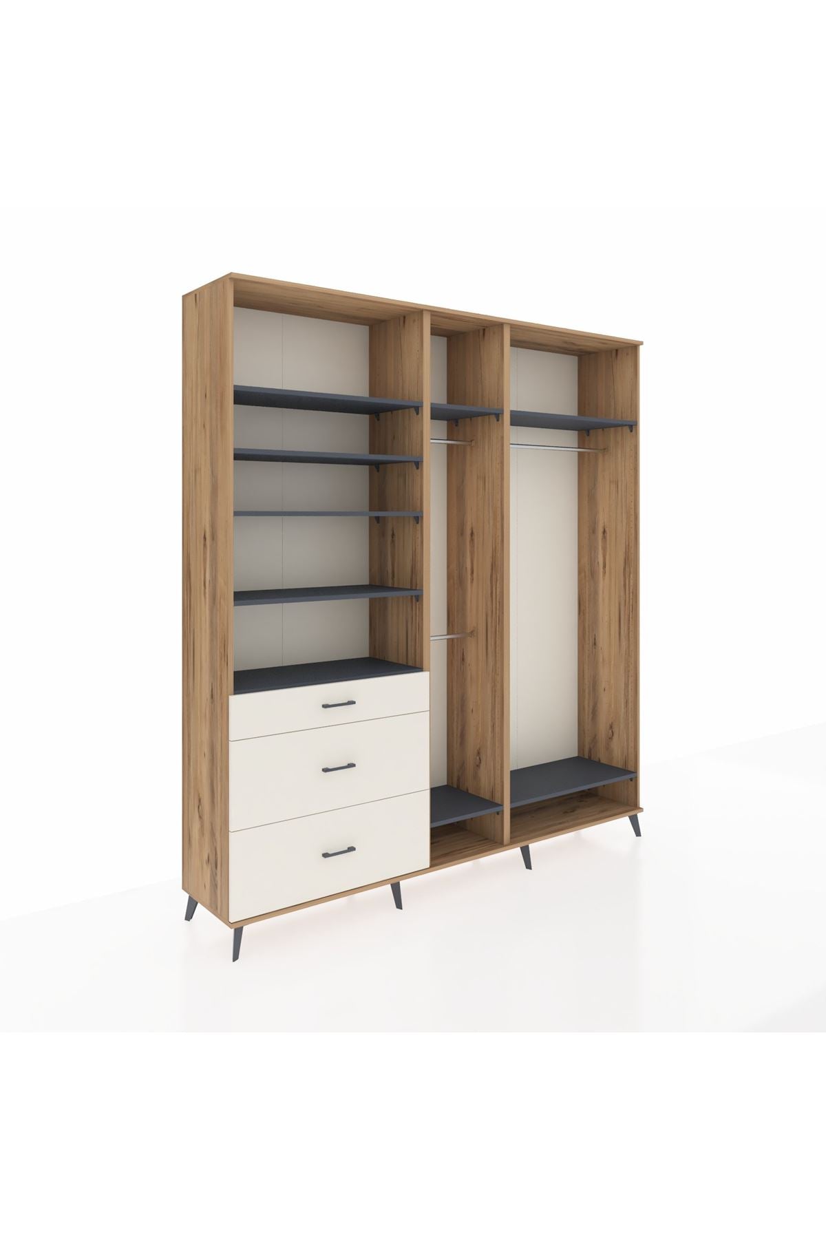 Hyperion Dolap 9 Raflı 3 Çekmeceli 3 Askılı 220x44x243 Çam-Antrasit/Aytaşı