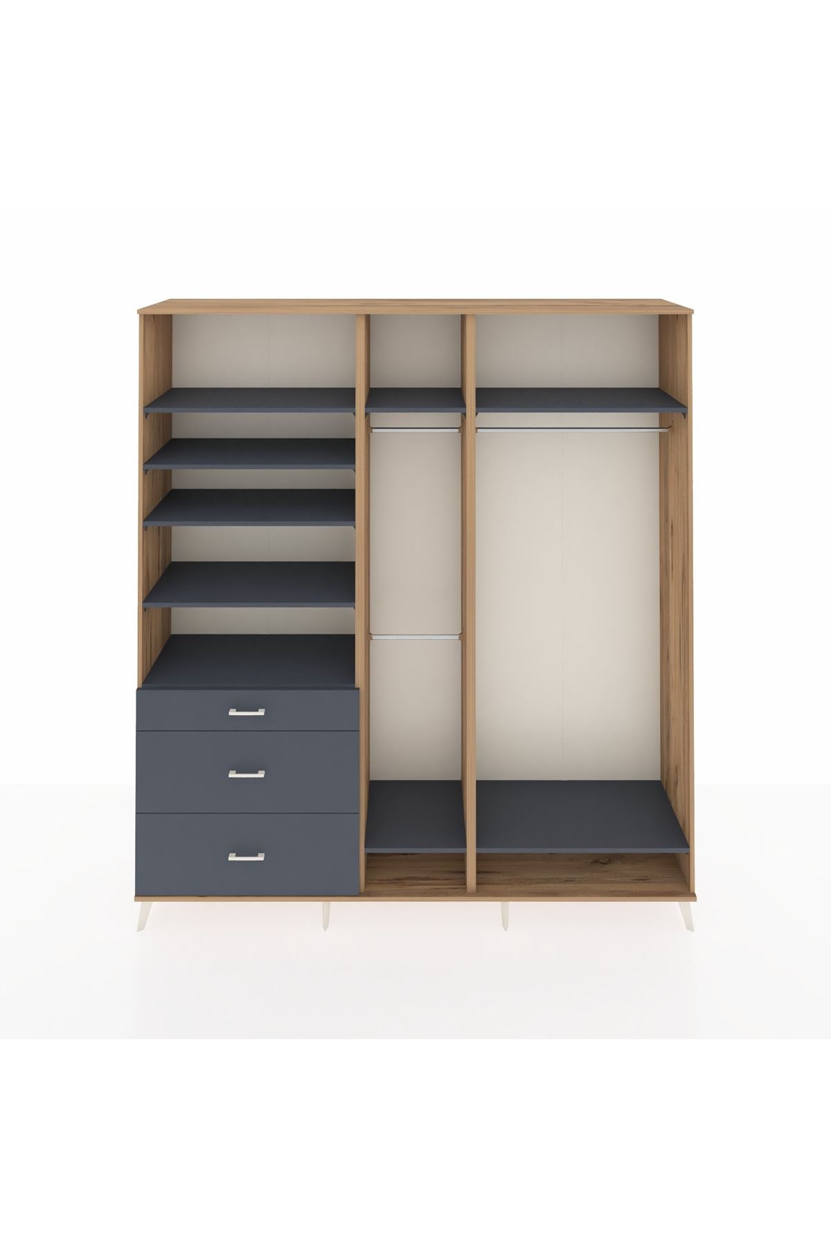 Hyperion Dolap 9 Raflı 3 Çekmeceli 3 Askılı 220x44x243 Çam-Antrasit/Antrasit