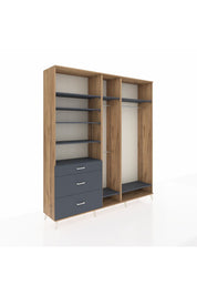 Hyperion Dolap 9 Raflı 3 Çekmeceli 3 Askılı 220x44x243 Çam-Antrasit/Antrasit