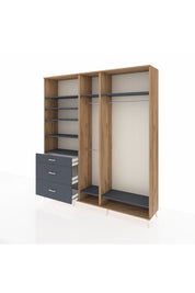 Hyperion Dolap 9 Raflı 3 Çekmeceli 3 Askılı 220x44x243 Çam-Antrasit/Antrasit