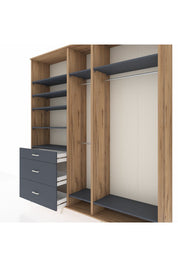 Hyperion Dolap 9 Raflı 3 Çekmeceli 3 Askılı 220x44x243 Çam-Antrasit/Antrasit