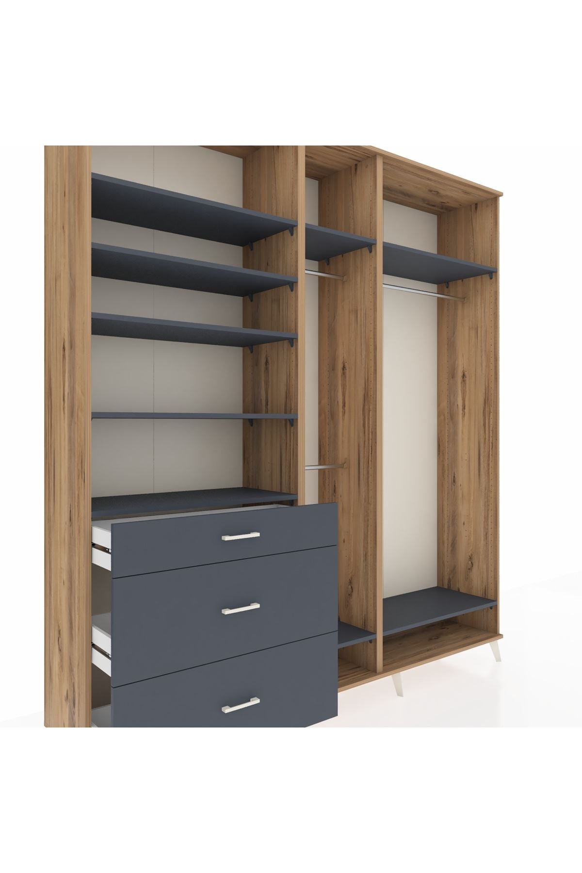 Hyperion Dolap 9 Raflı 3 Çekmeceli 3 Askılı 220x44x243 Çam-Antrasit/Antrasit