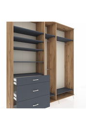 Hyperion Dolap 9 Raflı 3 Çekmeceli 3 Askılı 220x44x243 Çam-Antrasit/Antrasit