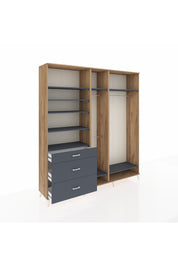 Hyperion Dolap 9 Raflı 3 Çekmeceli 3 Askılı 220x44x243 Çam-Antrasit/Antrasit