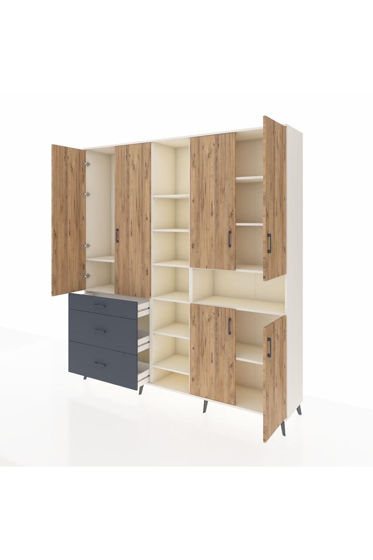 Hyperion Dolap 13 Raflı 3 Çekmeceli 6 Kapaklı 220x44x243 - S553M039V02B