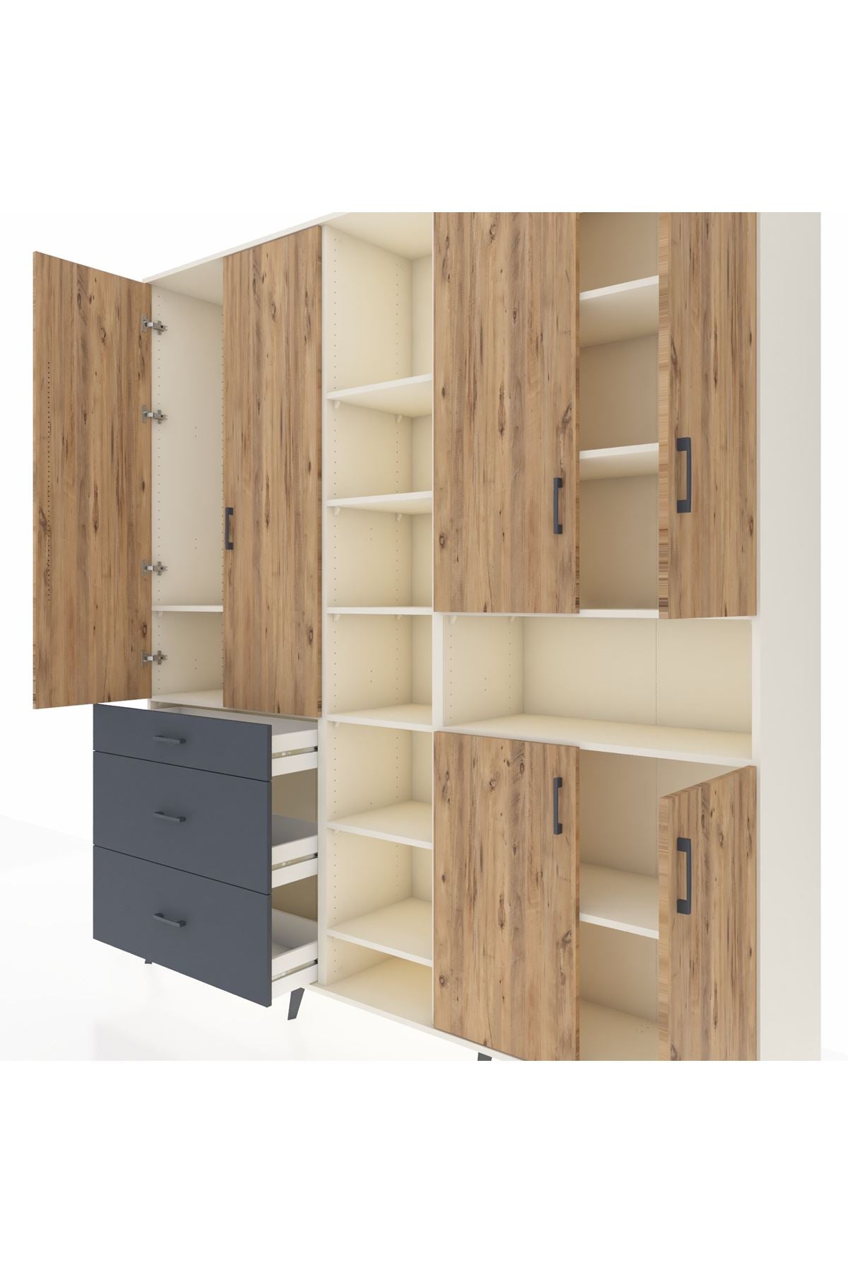 Hyperion Dolap 13 Raflı 3 Çekmeceli 6 Kapaklı 220x44x243 - S553M039V02B