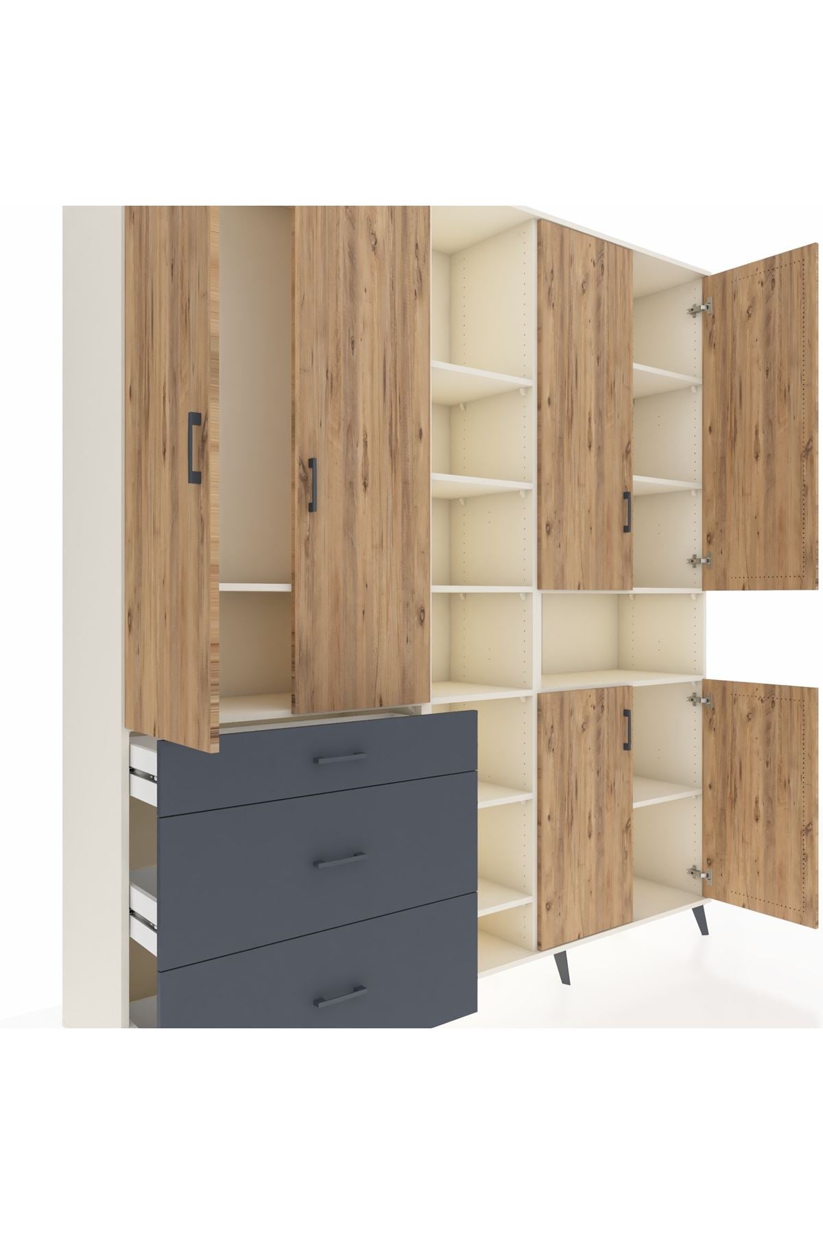 Hyperion Dolap 13 Raflı 3 Çekmeceli 6 Kapaklı 220x44x243 - S553M039V02B