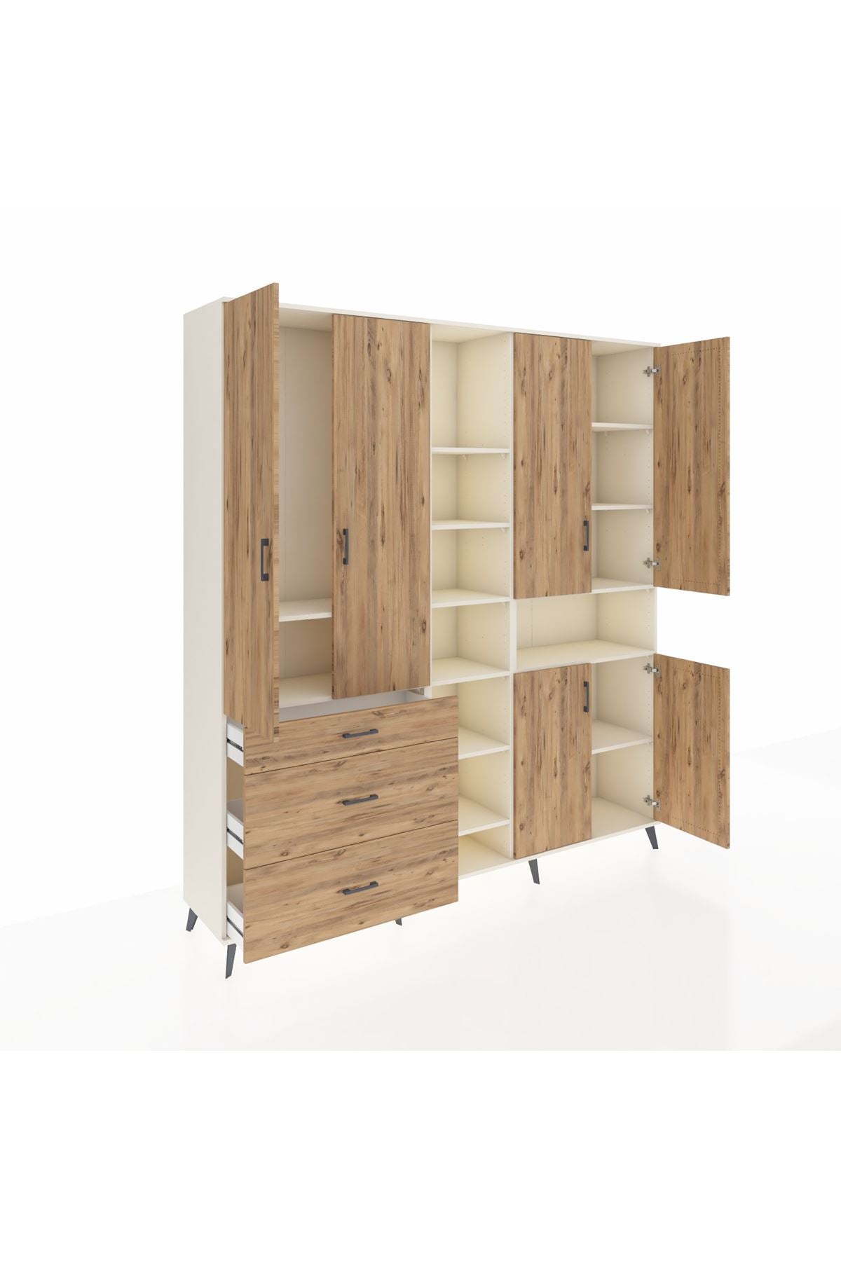 Hyperion Dolap 13 Raflı 3 Çekmeceli 6 Kapaklı 220x44x243 - S553M039V03B