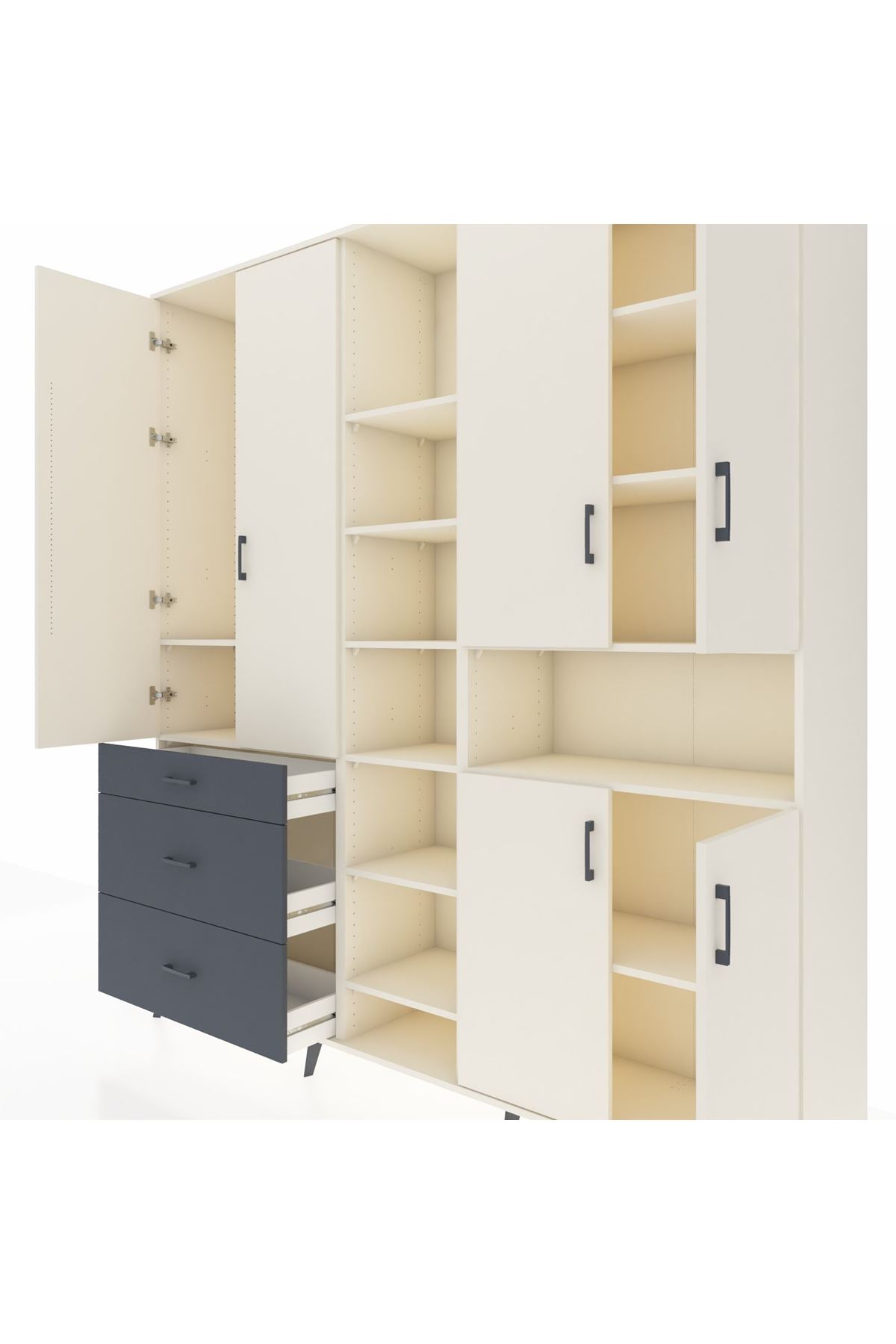 Hyperion Dolap 13 Raflı 3 Çekmeceli 6 Kapaklı 220x44x243 - S553M039V05B