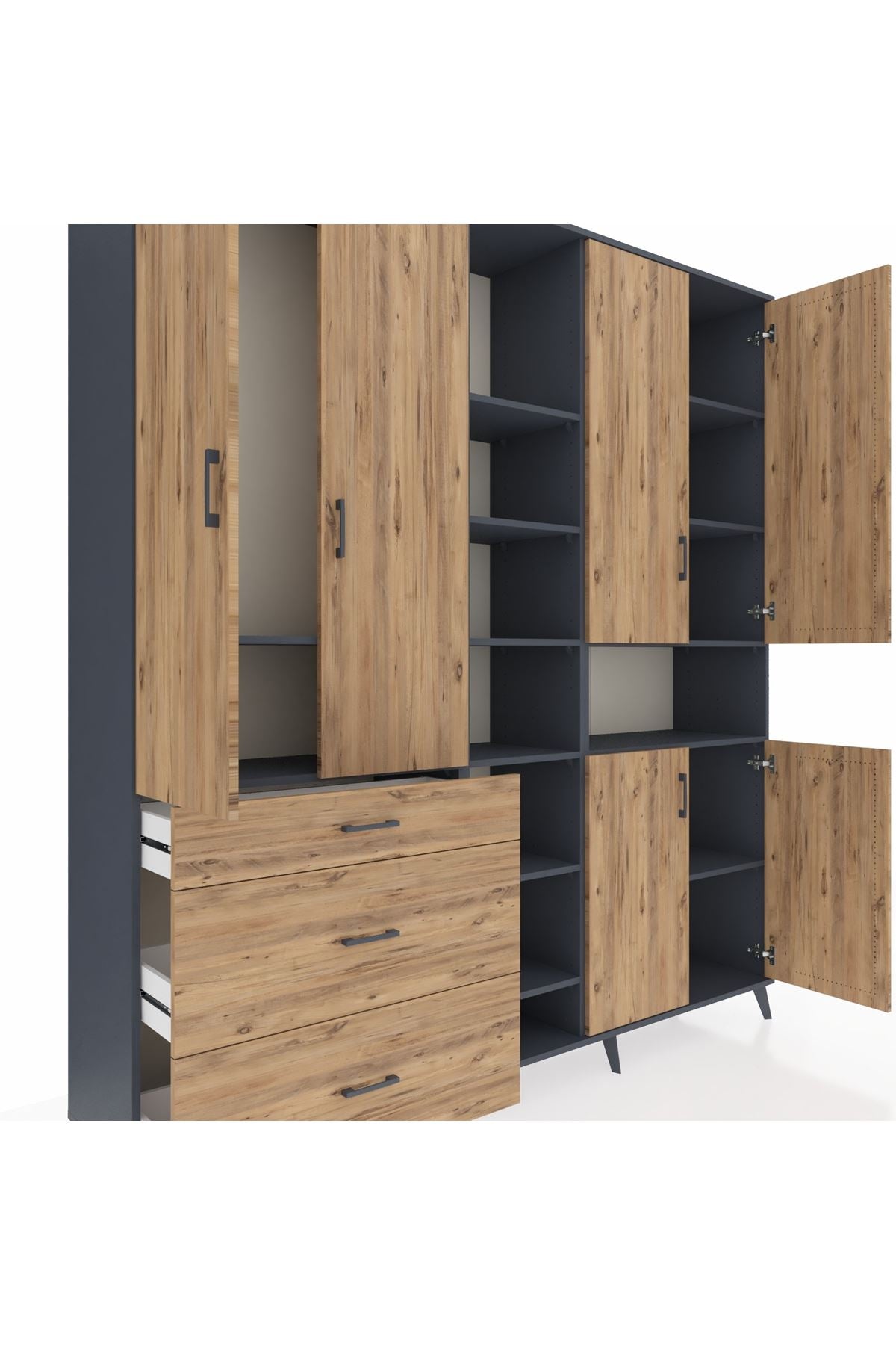 Hyperion Dolap 13 Raflı 3 Çekmeceli 6 Kapaklı 220x44x243 - S553M039V12B