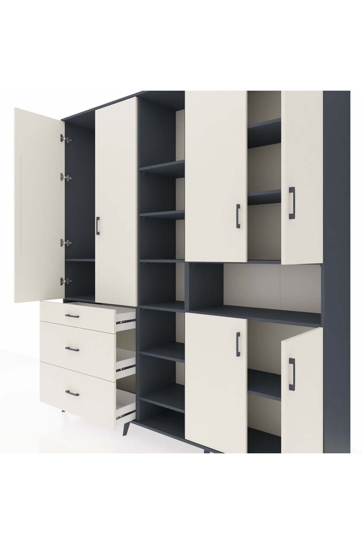 Hyperion Dolap 13 Raflı 3 Çekmeceli 6 Kapaklı 220x44x243 - S553M039V13B