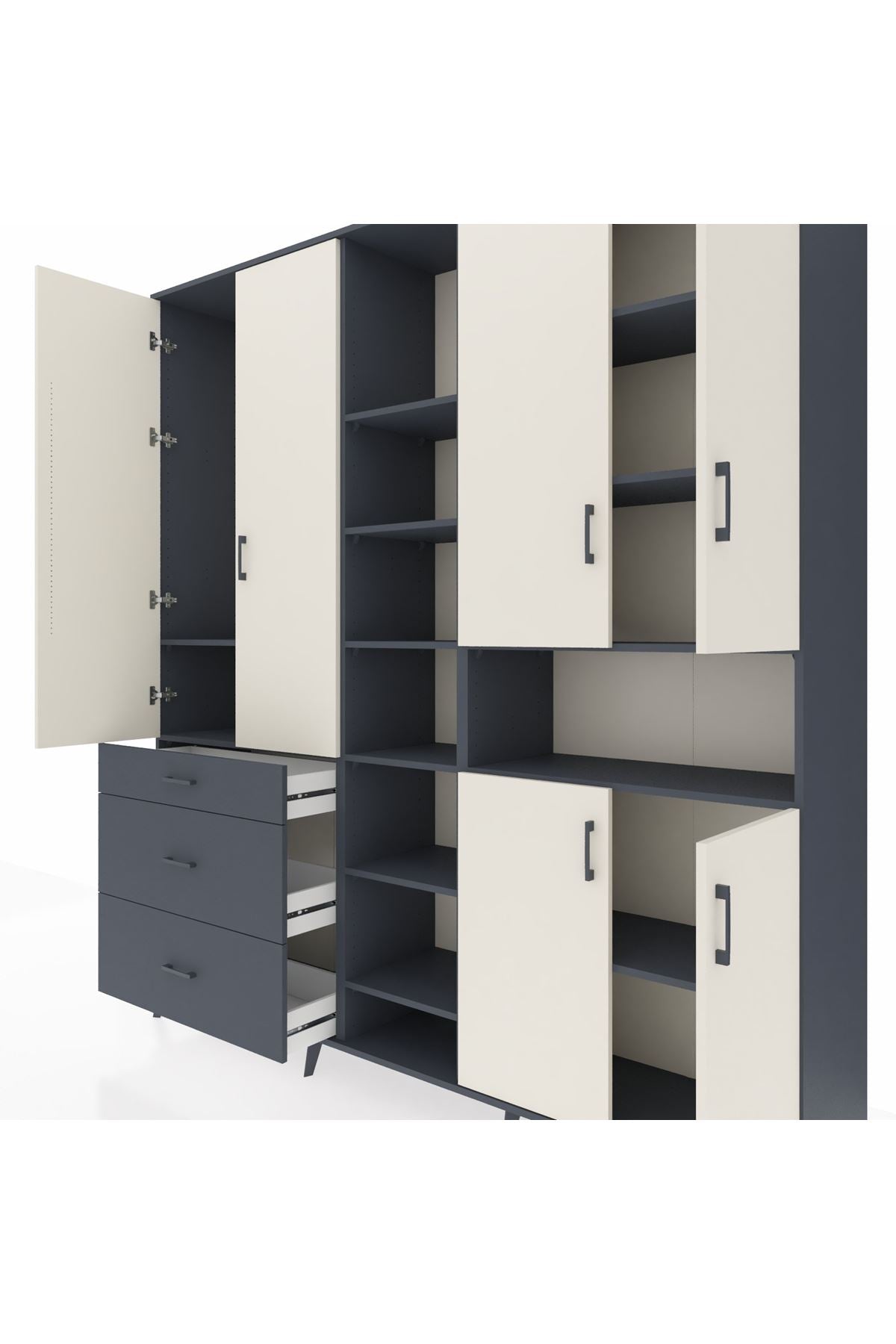 Hyperion Dolap 13 Raflı 3 Çekmeceli 6 Kapaklı 220x44x243 - S553M039V14B