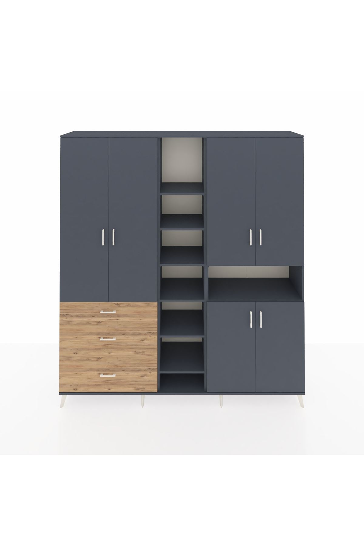 Hyperion Dolap 13 Raflı 3 Çekmeceli 6 Kapaklı 220x44x243 Antrasit-Antrasit/Çam