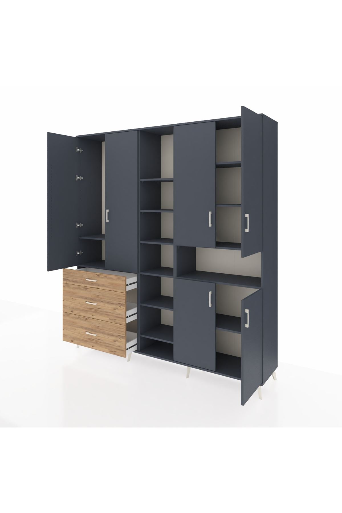 Hyperion Dolap 13 Raflı 3 Çekmeceli 6 Kapaklı 220x44x243 Antrasit-Antrasit/Çam