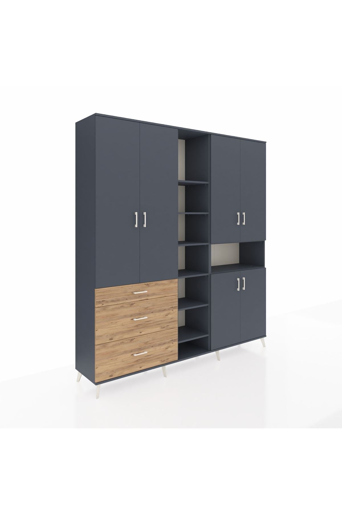 Hyperion Dolap 13 Raflı 3 Çekmeceli 6 Kapaklı 220x44x243 Antrasit-Antrasit/Çam