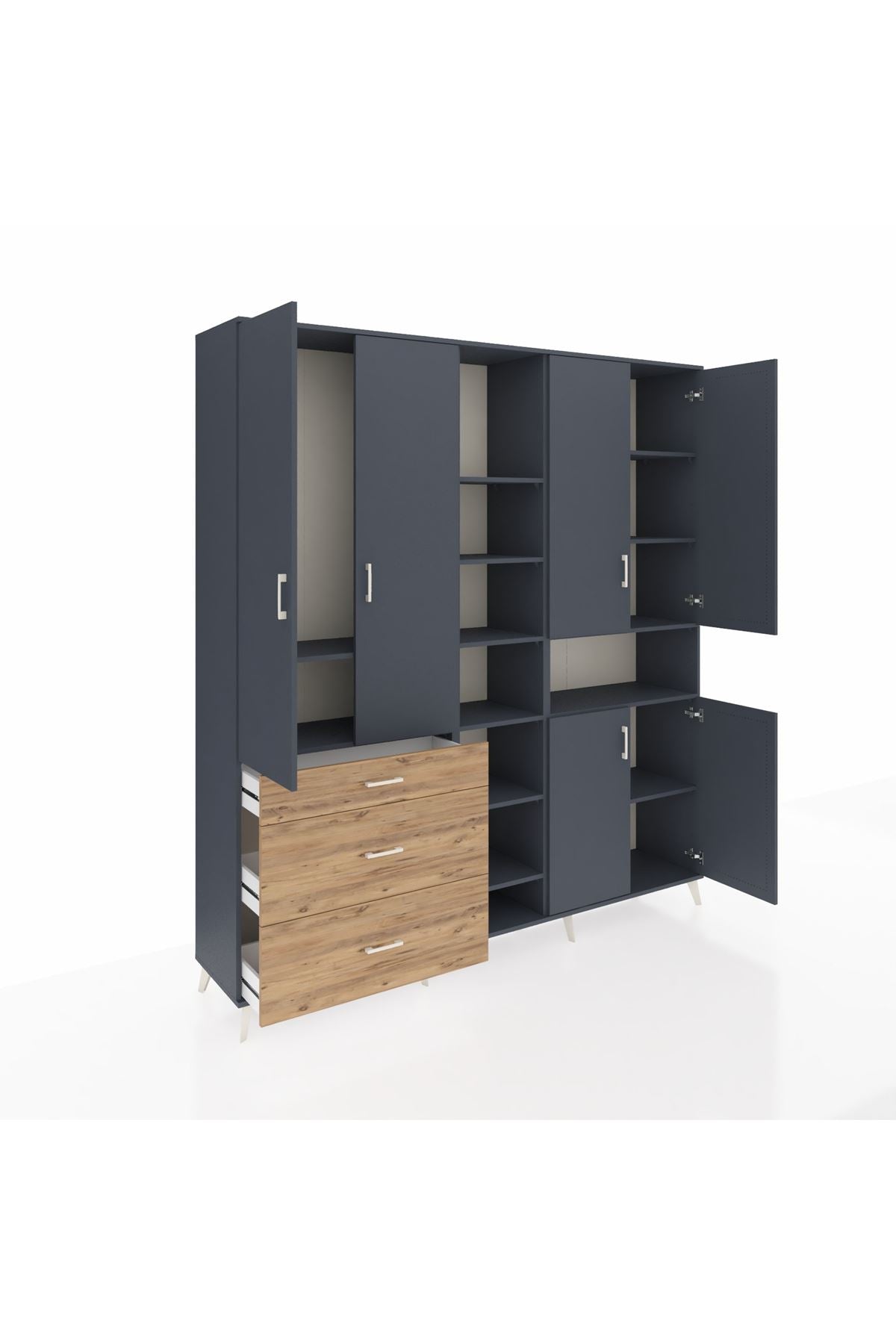 Hyperion Dolap 13 Raflı 3 Çekmeceli 6 Kapaklı 220x44x243 Antrasit-Antrasit/Çam