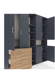 Hyperion Dolap 13 Raflı 3 Çekmeceli 6 Kapaklı 220x44x243 Antrasit-Antrasit/Çam