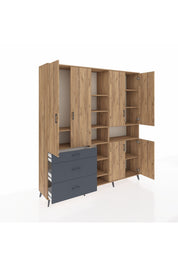 Hyperion Dolap 13 Raflı 3 Çekmeceli 6 Kapaklı 220x44x243 - S553M039V20B