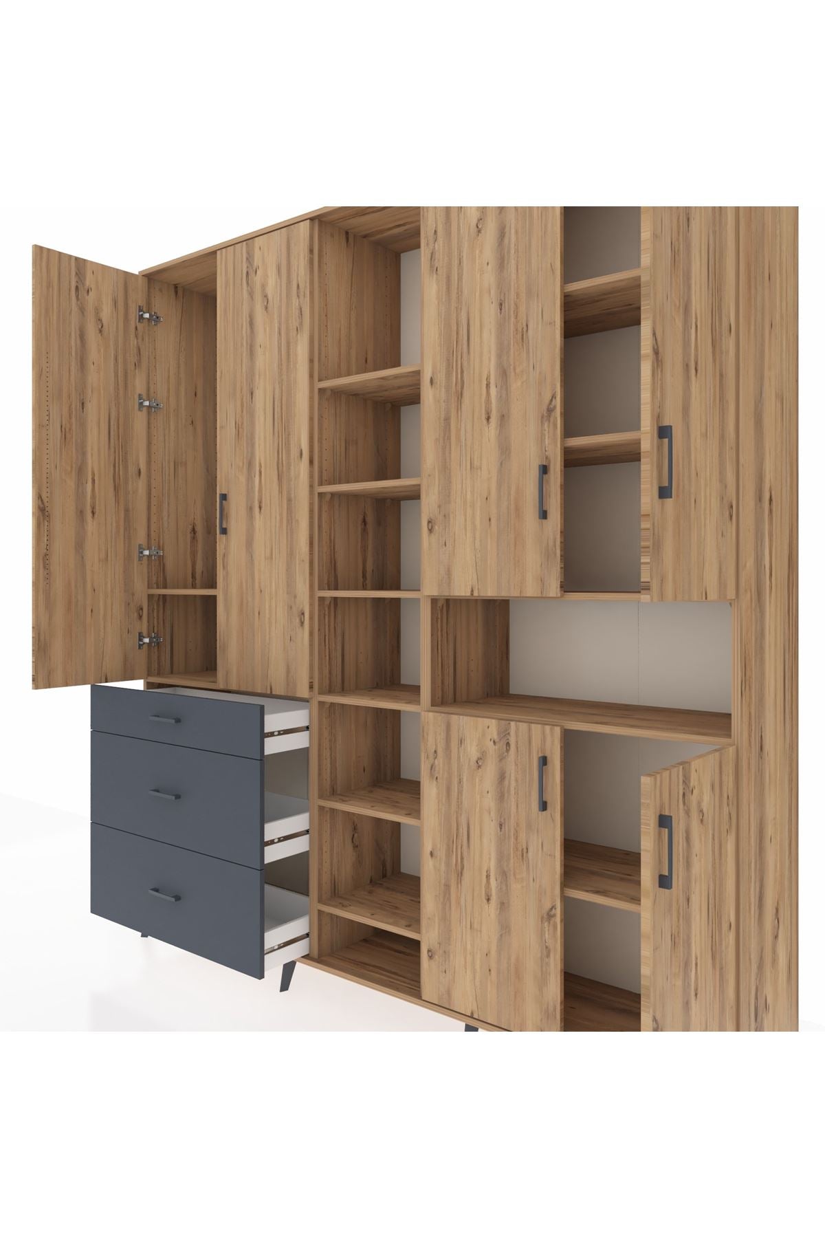 Hyperion Dolap 13 Raflı 3 Çekmeceli 6 Kapaklı 220x44x243 - S553M039V20B