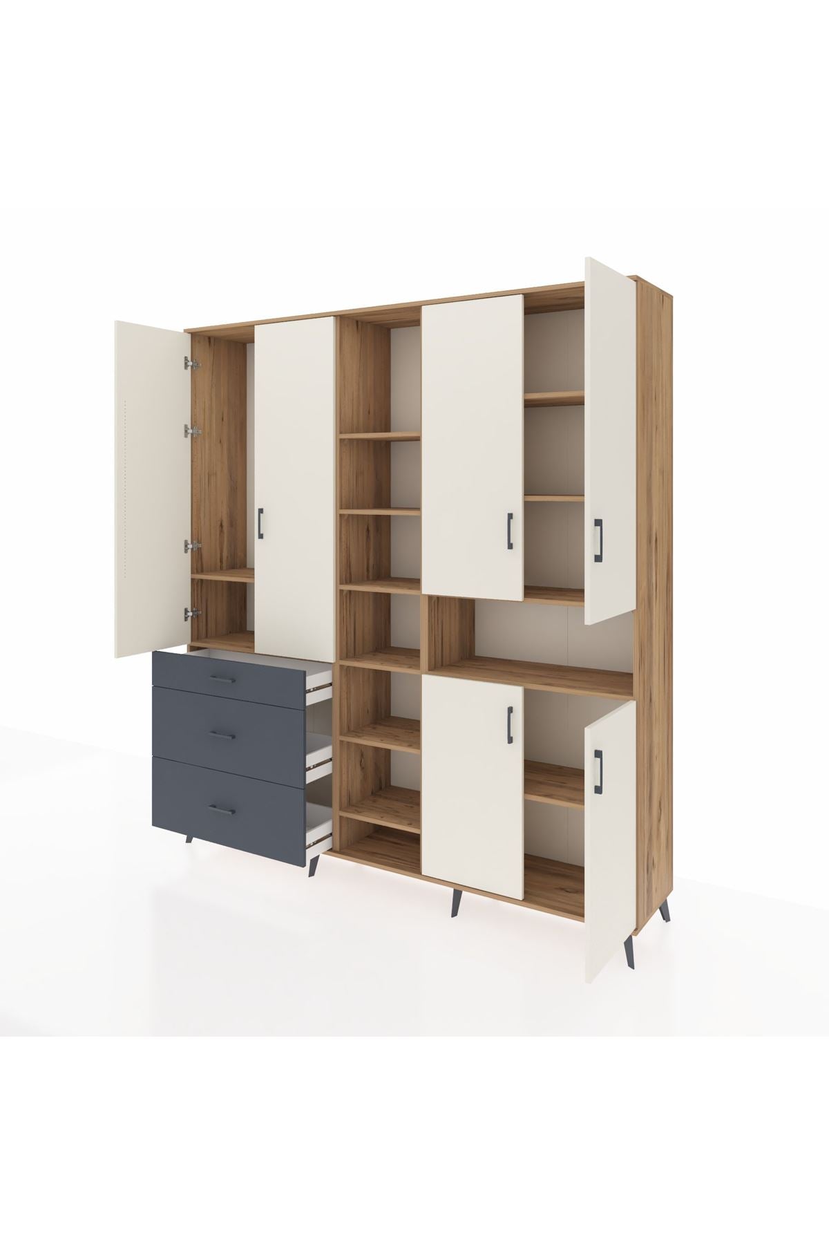 Hyperion Dolap 13 Raflı 3 Çekmeceli 6 Kapaklı 220x44x243 - S553M039V23B