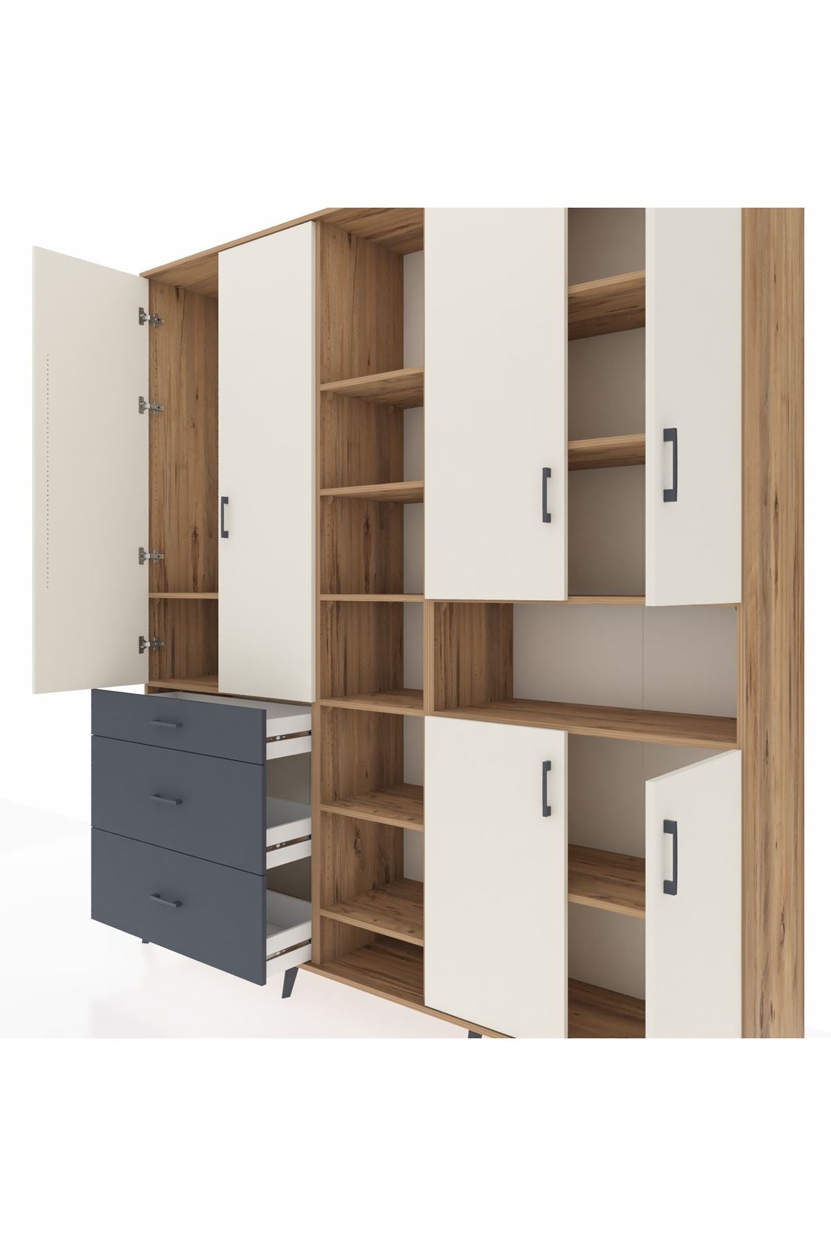 Hyperion Dolap 13 Raflı 3 Çekmeceli 6 Kapaklı 220x44x243 - S553M039V23B