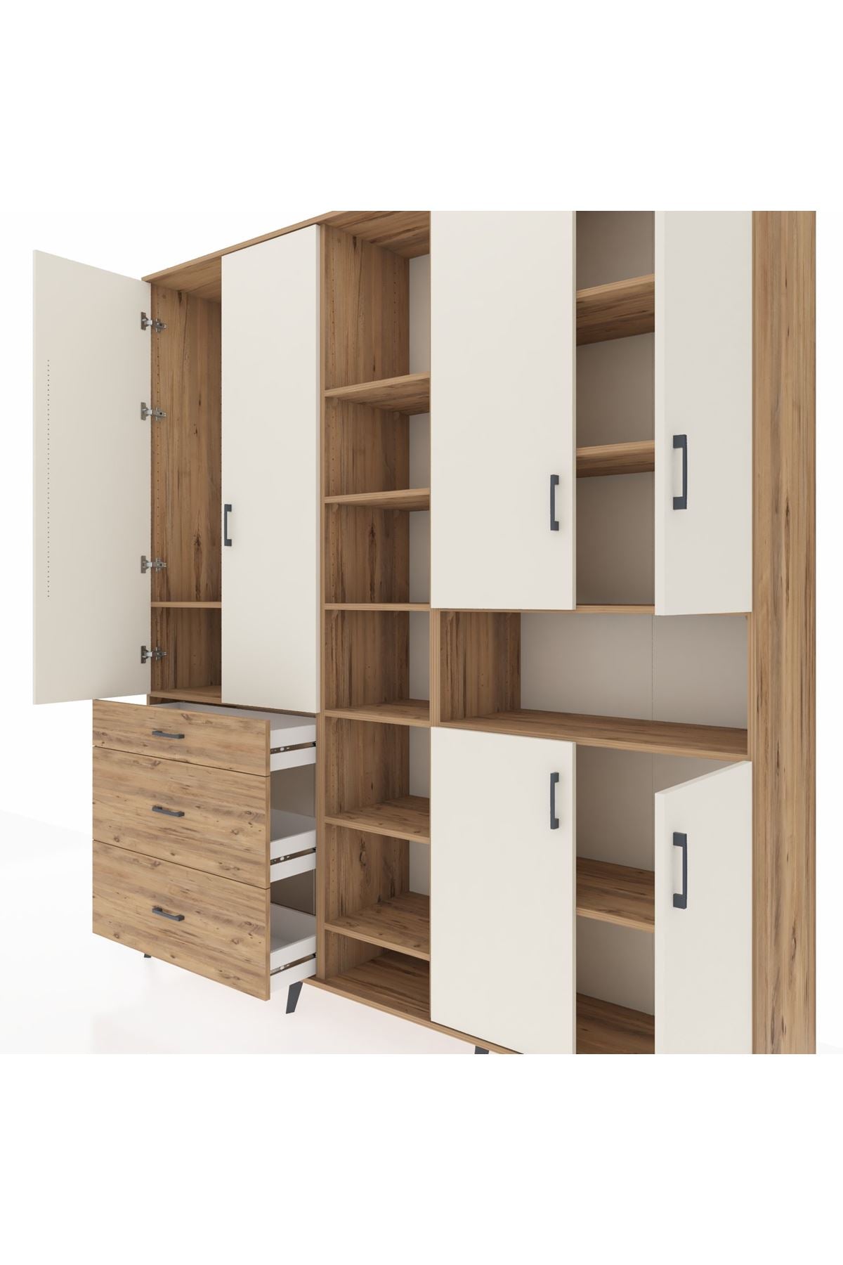 Hyperion Dolap 13 Raflı 3 Çekmeceli 6 Kapaklı 220x44x243 - S553M039V24B