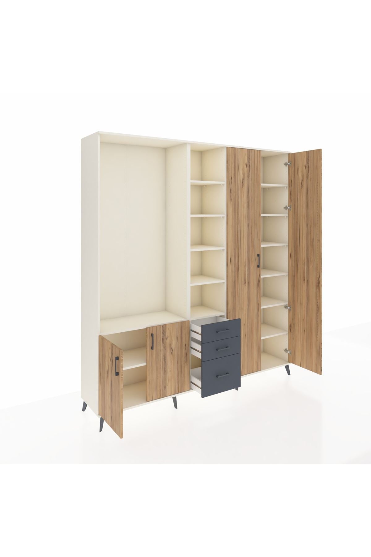 Hyperion Dolap 13 Raflı 3 Çekmeceli 4 Kapaklı 220x44x243 - S553M040V02B