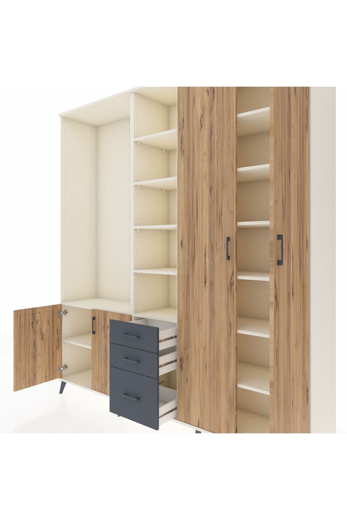 Hyperion Dolap 13 Raflı 3 Çekmeceli 4 Kapaklı 220x44x243 - S553M040V02B