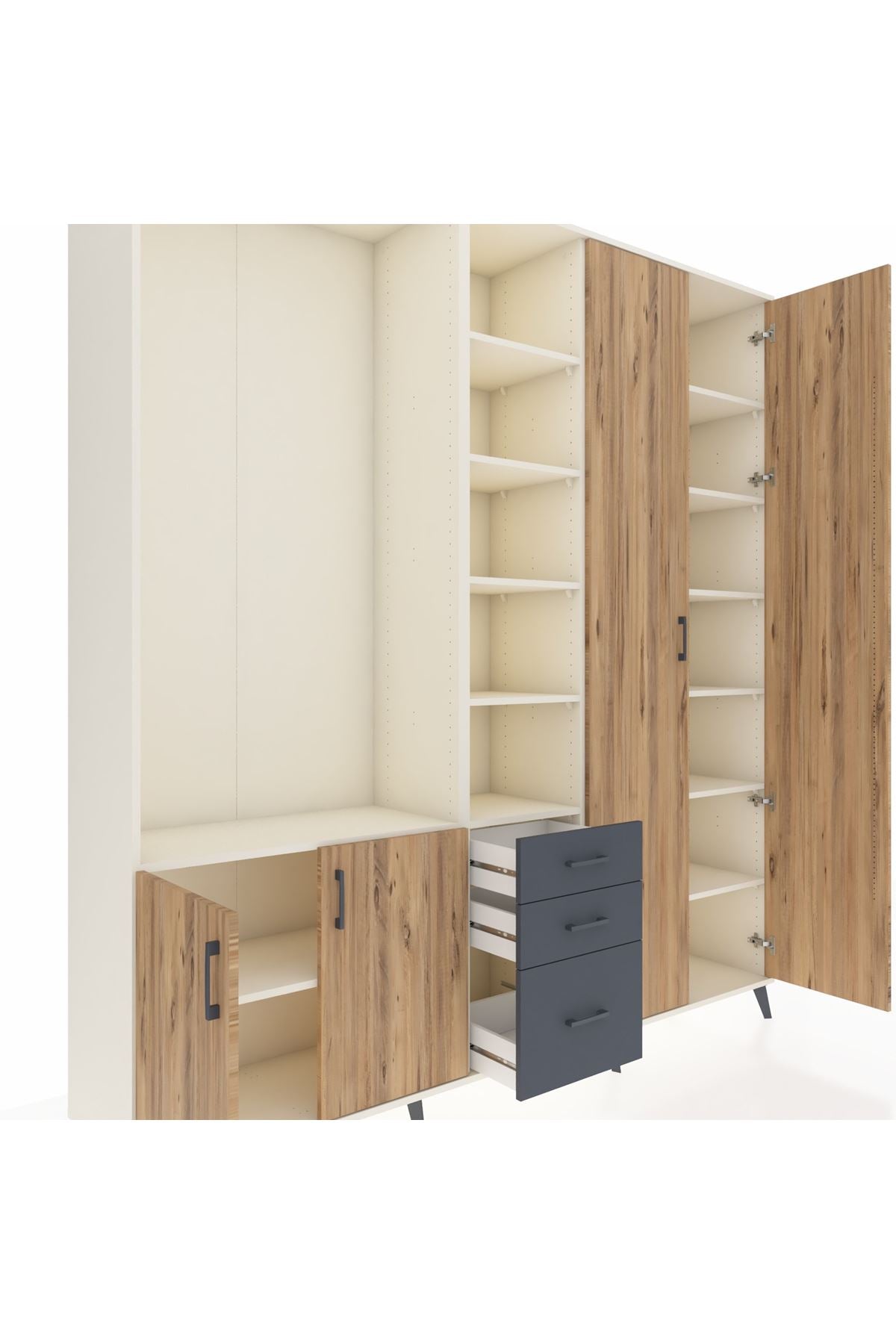 Hyperion Dolap 13 Raflı 3 Çekmeceli 4 Kapaklı 220x44x243 - S553M040V02B