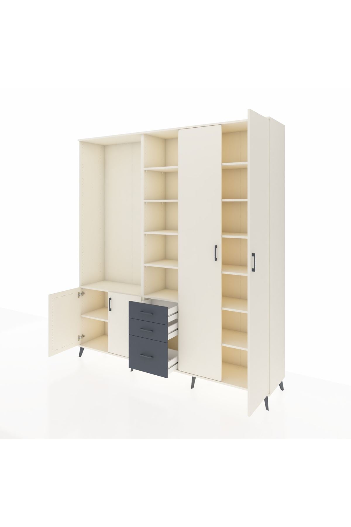 Hyperion Dolap 13 Raflı 3 Çekmeceli 4 Kapaklı 220x44x243 - S553M040V05B