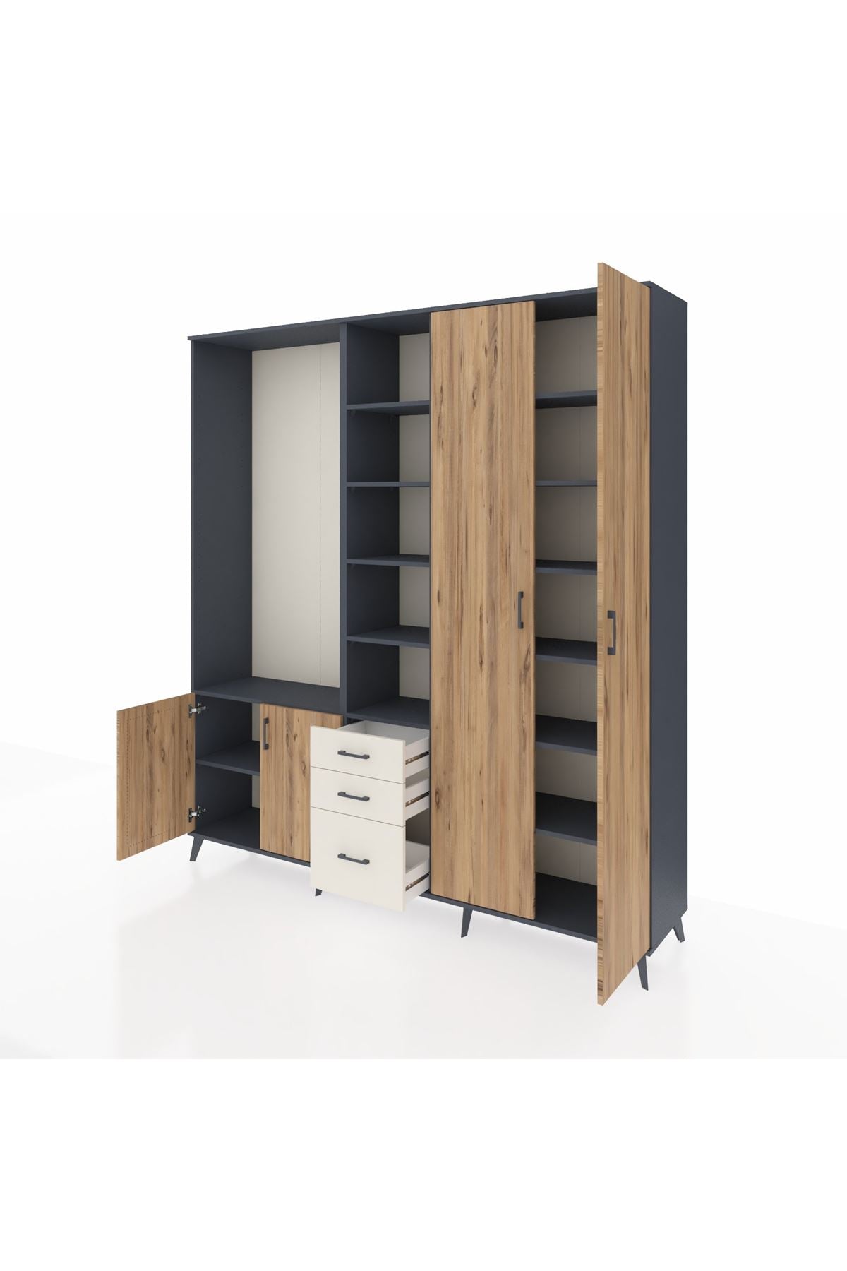 Hyperion Dolap 13 Raflı 3 Çekmeceli 4 Kapaklı 220x44x243 - S553M040V10B