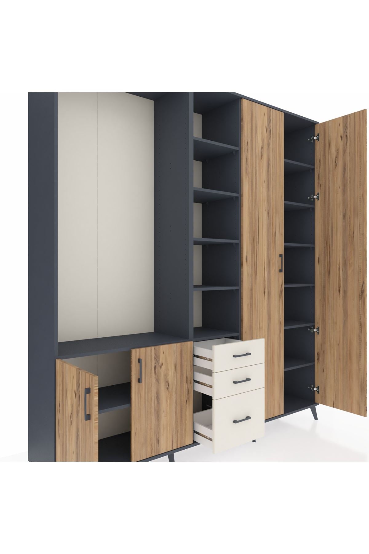 Hyperion Dolap 13 Raflı 3 Çekmeceli 4 Kapaklı 220x44x243 - S553M040V10B