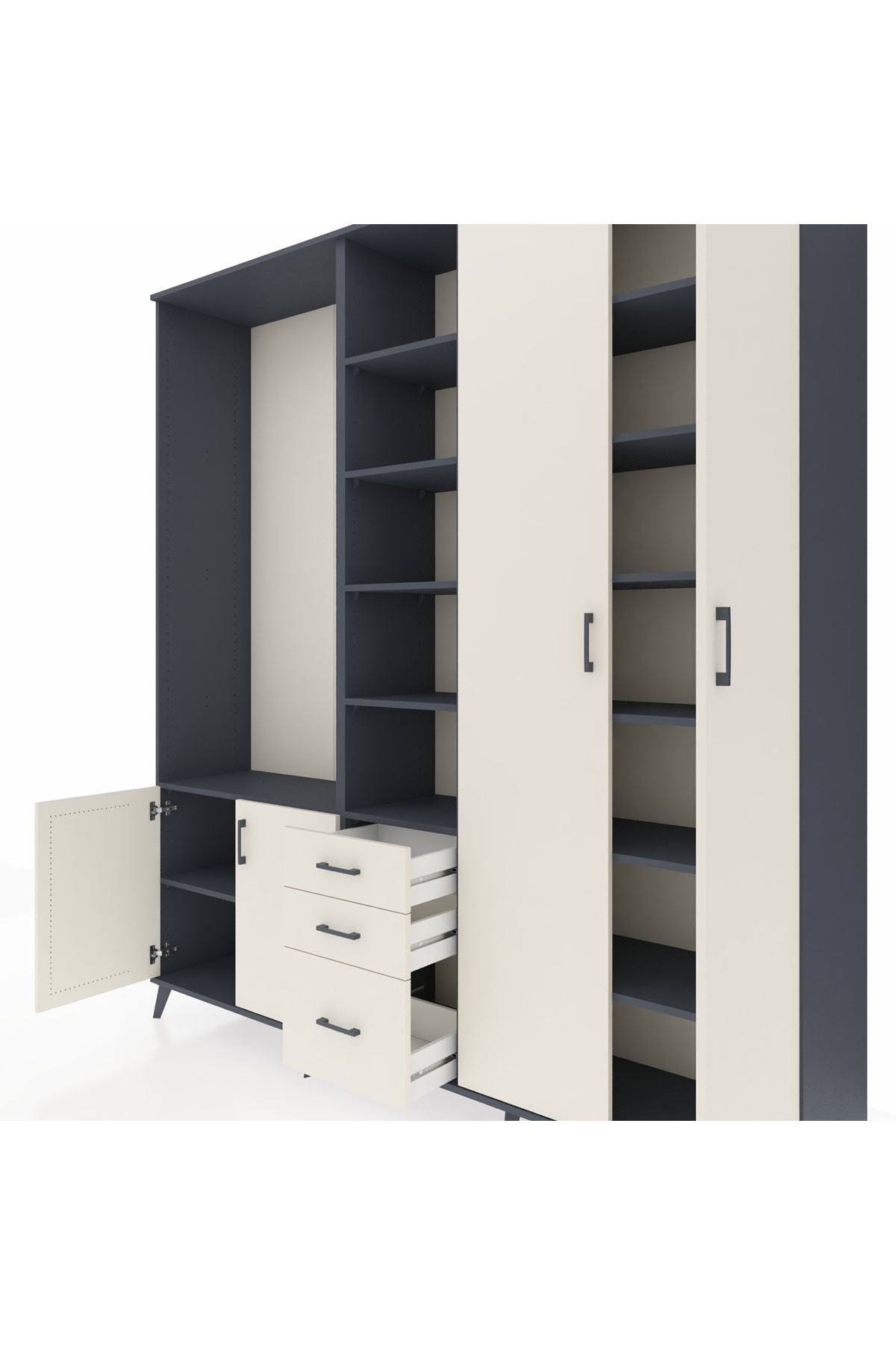 Hyperion Dolap 13 Raflı 3 Çekmeceli 4 Kapaklı 220x44x243 - S553M040V13B