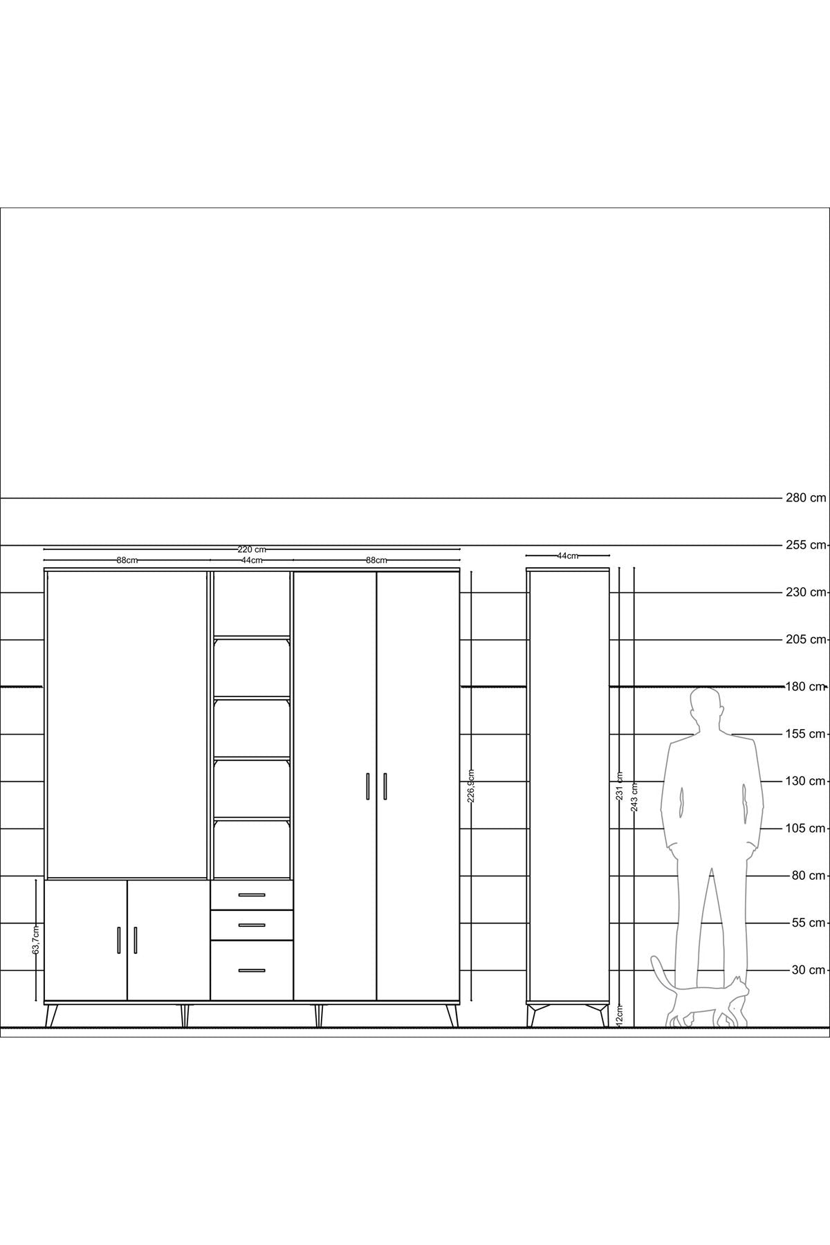 Hyperion Dolap 13 Raflı 3 Çekmeceli 4 Kapaklı 220x44x243 - S553M040V16B