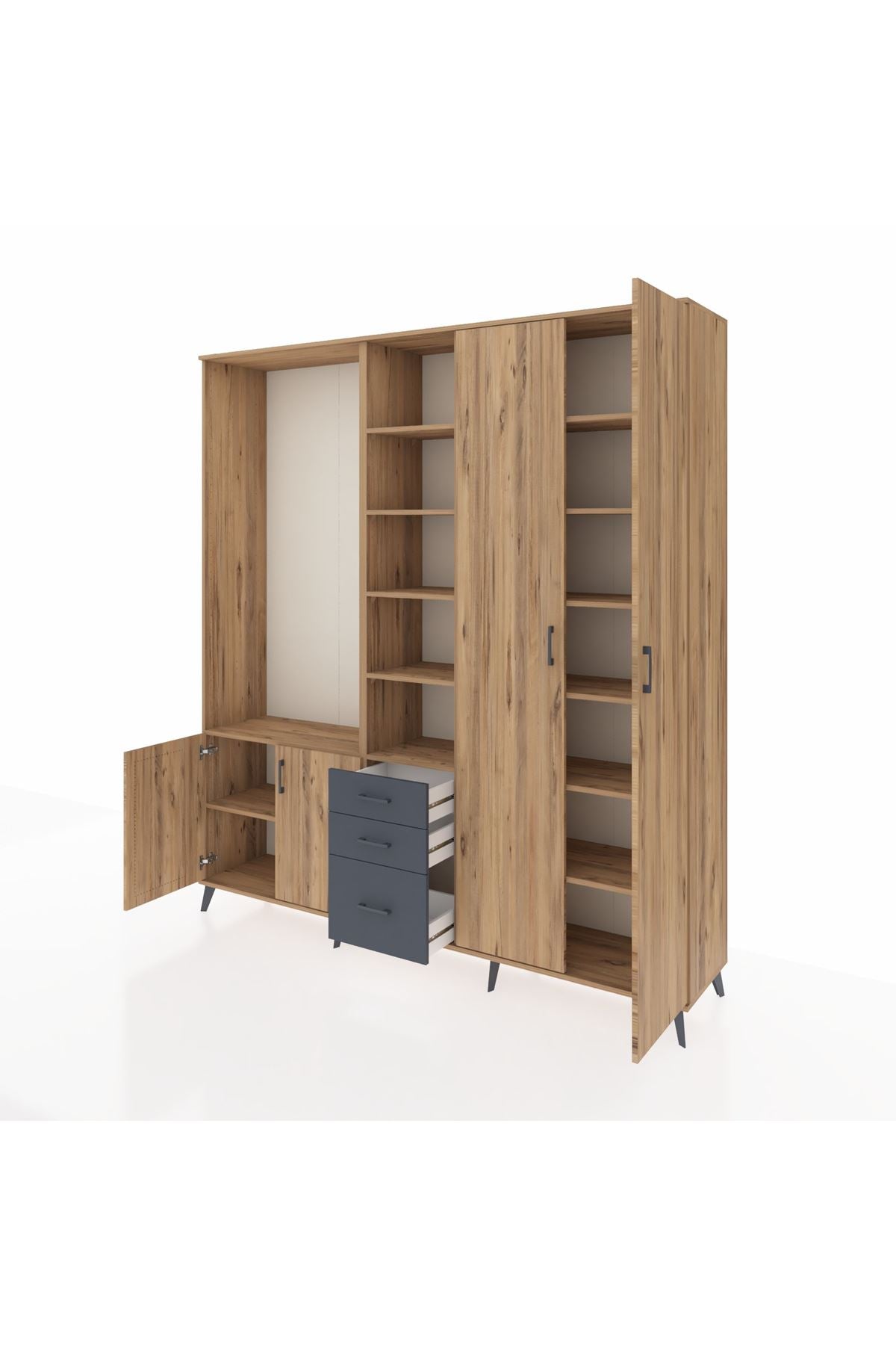 Hyperion Dolap 13 Raflı 3 Çekmeceli 4 Kapaklı 220x44x243 - S553M040V20B