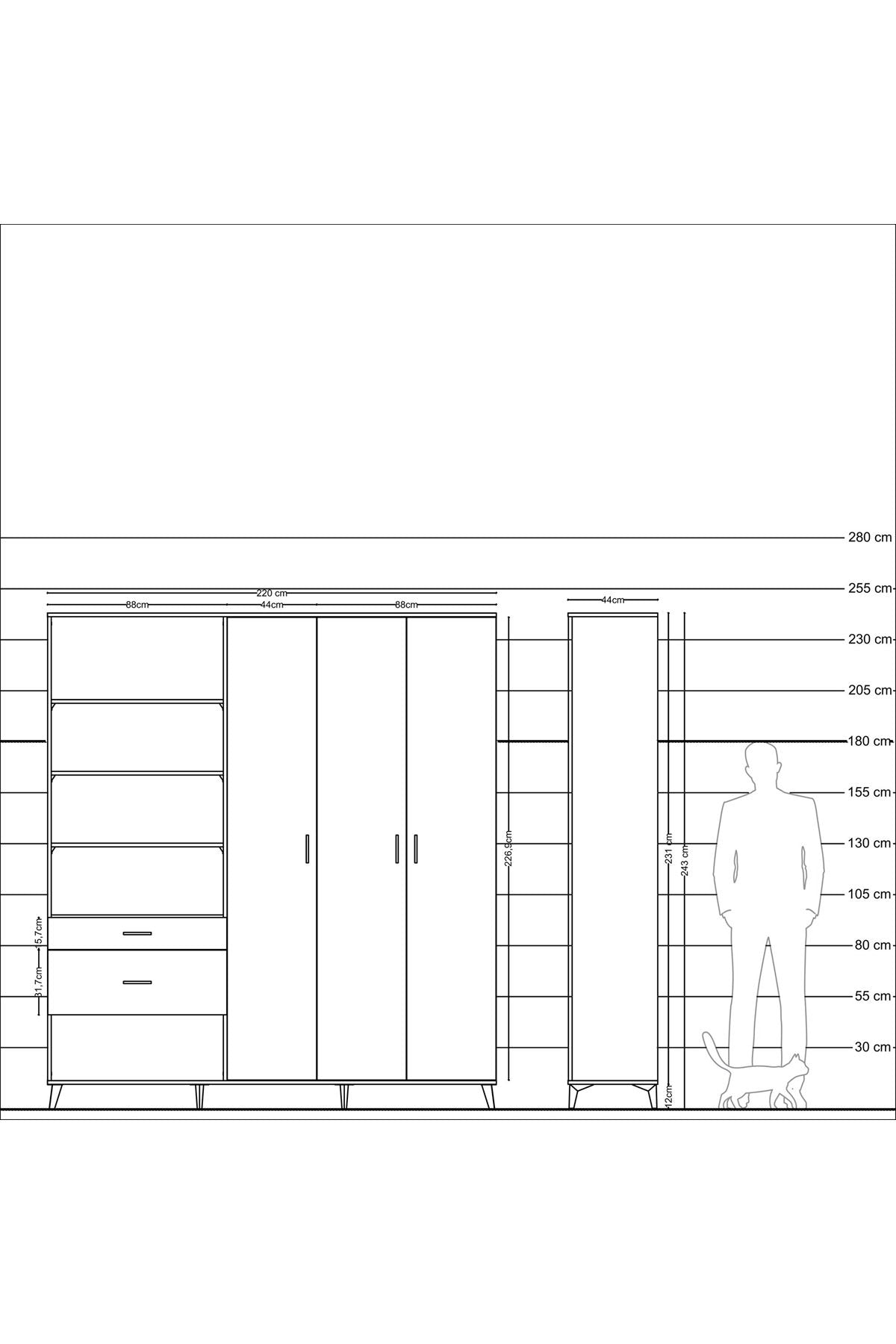Hyperion Dolap 16 Raflı 2 Çekmeceli 3 Kapaklı 220x44x243 - S553M041V11B