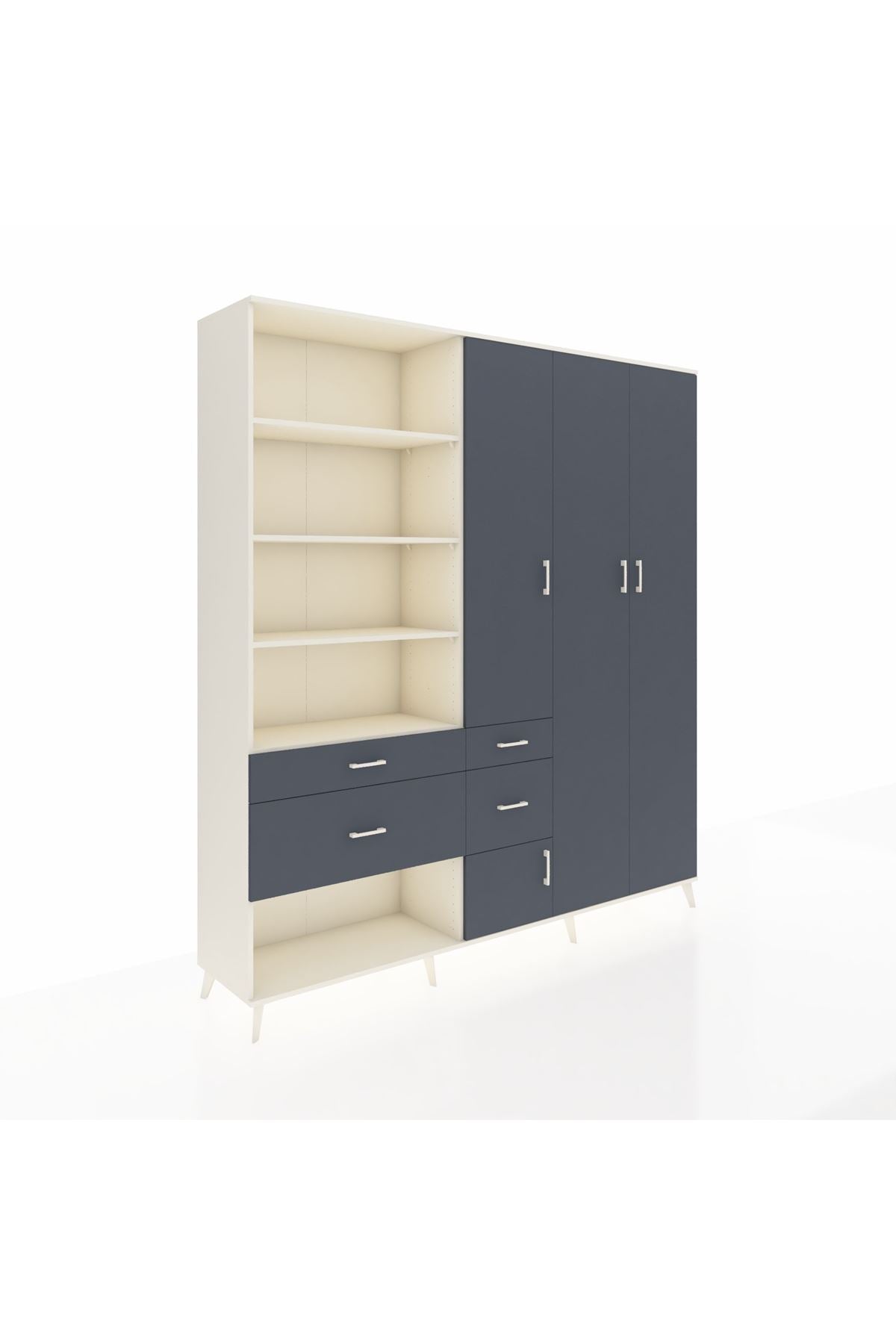 Hyperion Dolap 14 Raflı 4 Çekmeceli 4 Kapaklı 220x44x243 Aytaşı-Antrasit/Antrasit