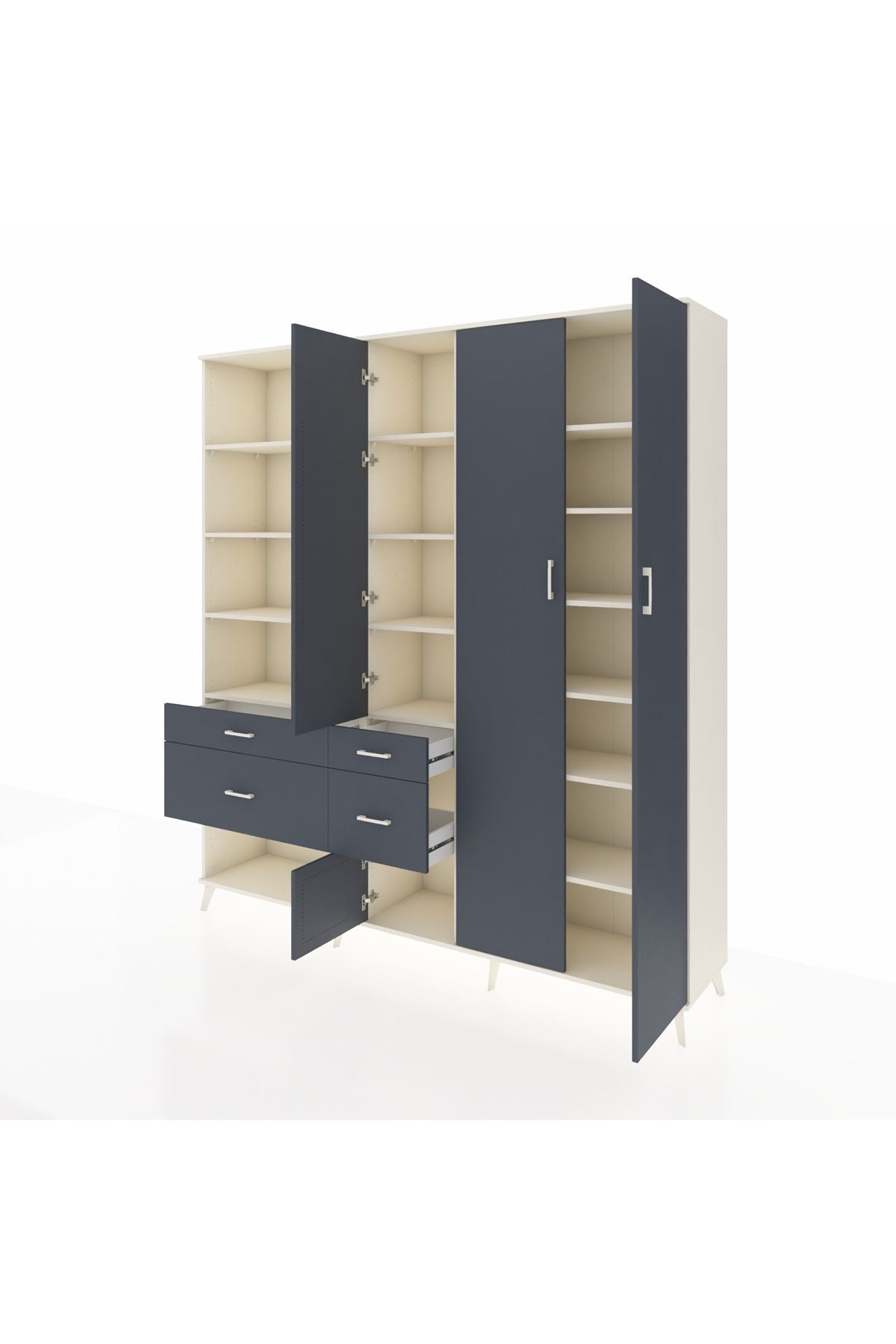 Hyperion Dolap 14 Raflı 4 Çekmeceli 4 Kapaklı 220x44x243 Aytaşı-Antrasit/Antrasit