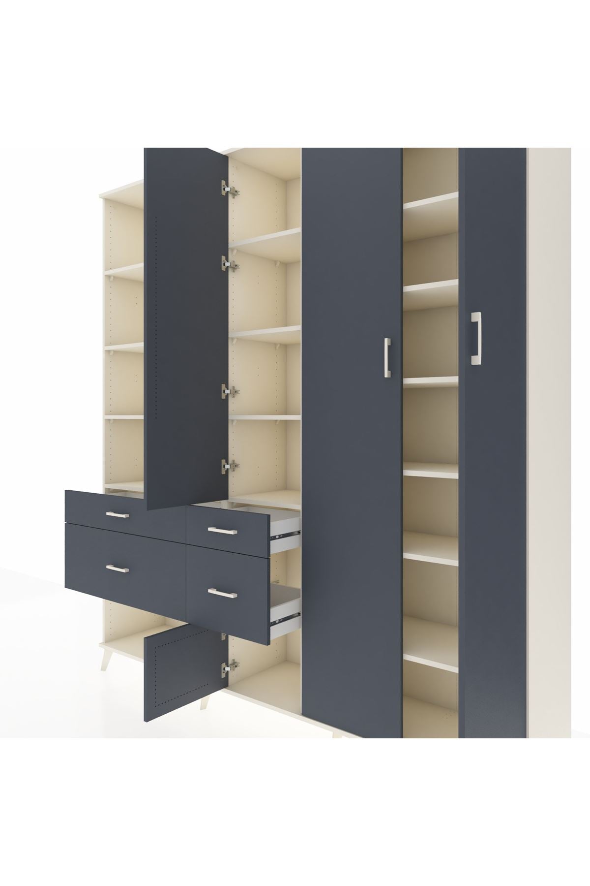 Hyperion Dolap 14 Raflı 4 Çekmeceli 4 Kapaklı 220x44x243 Aytaşı-Antrasit/Antrasit