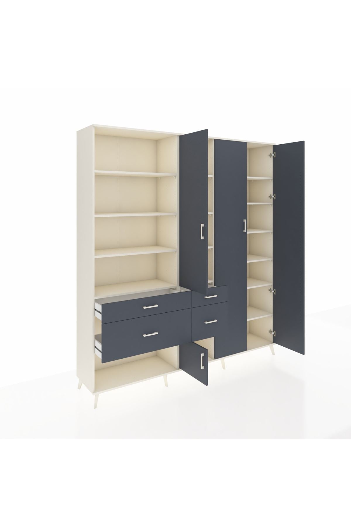 Hyperion Dolap 14 Raflı 4 Çekmeceli 4 Kapaklı 220x44x243 Aytaşı-Antrasit/Antrasit